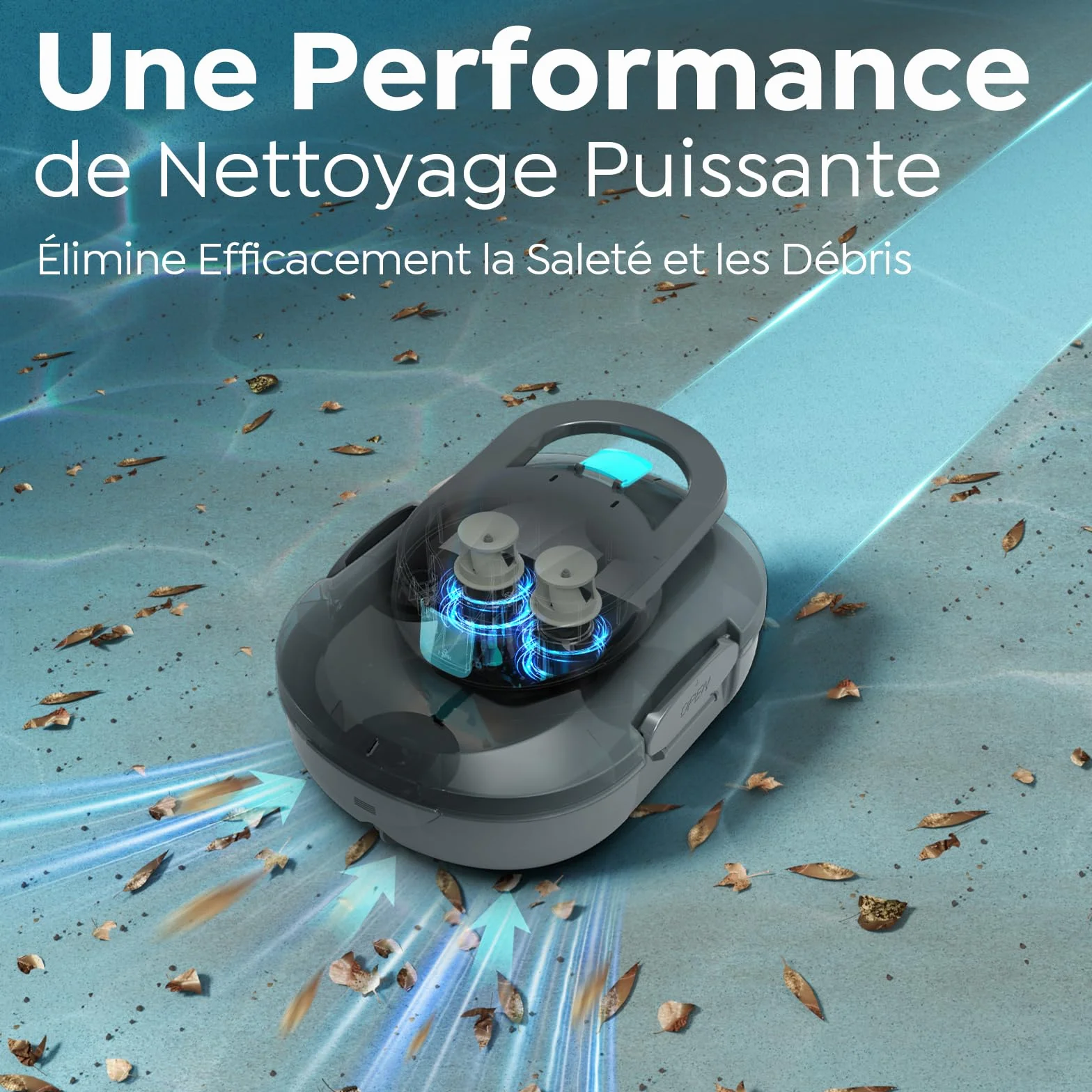 Robot Piscine S1PRO 2026 Autonomie 120 Min Piscines Hors Sol 100m² Aspirateur Double Moteur Gris