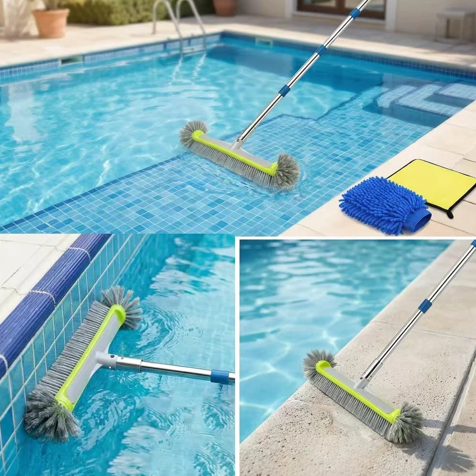 Brosse de Piscine Tige Télescopique 230 cm Acier Inoxydable 45 cm