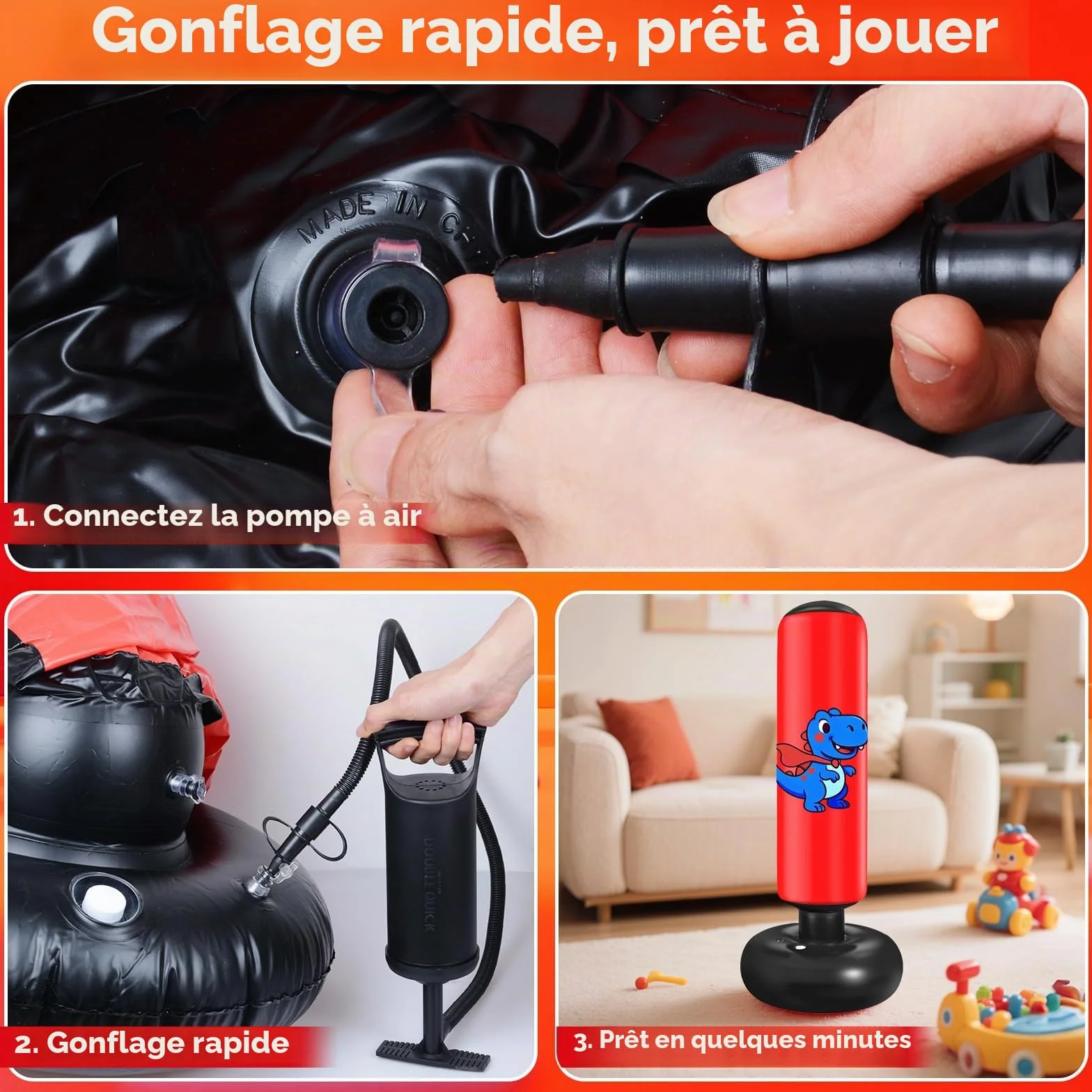 Sac de Frappe Enfant Gonflable Oziral Kids Boxing Sandbag Sac de Frappe autoportant pour Adultes Sac de Boxe Gonflable avec Pompe à air – Entraînement à Domicile pour Muay Thai Kickboxing