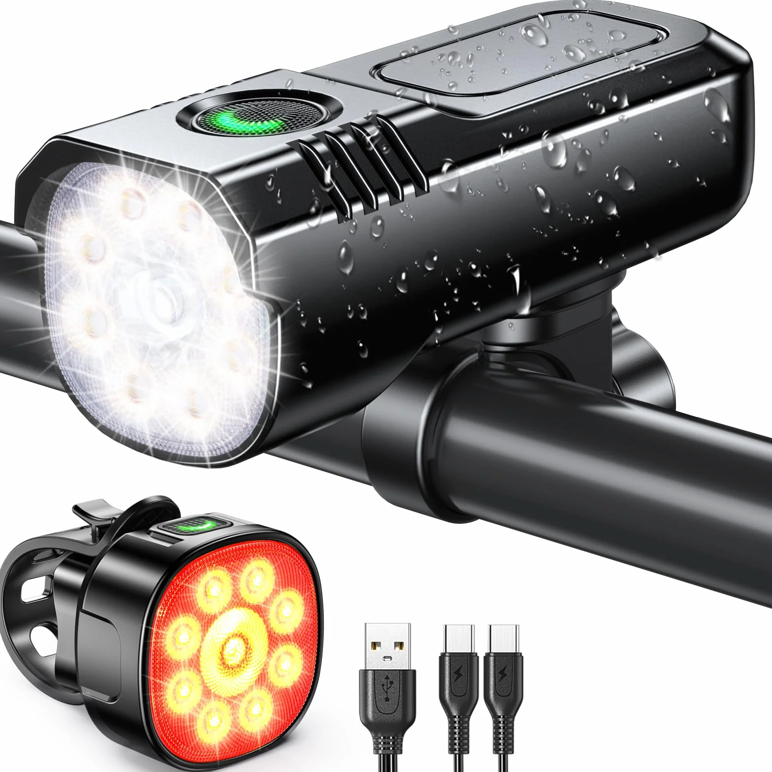 ISEYOU Lumiere Velo, [8+7 Modes & 9+9 LED Puissant] Eclairage Velo Rechargeable par USB Lampe Velo Avant et Arrière, Lumière Vélo Étanche IP65 pour Cyclysme, VTT, Moto, Trotinette Phare Feux Arrière