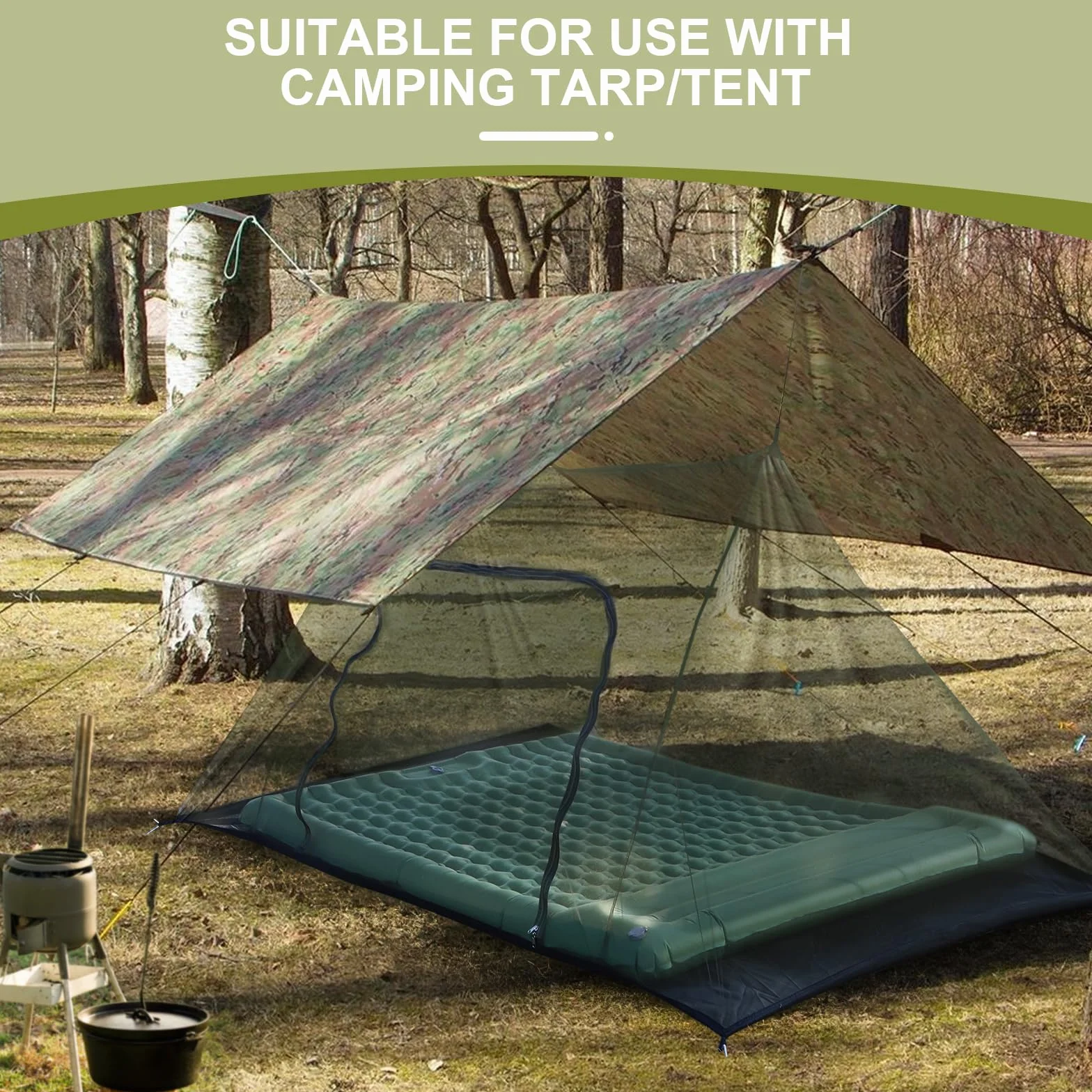 EFUTURETIME Grand Moustiquaire Camping 240X140X110cm, Portable et Léger pour Voyage, Tente Exterieur Anti Moustique avec Porte Zippé, Toit 2 Pans-Vert