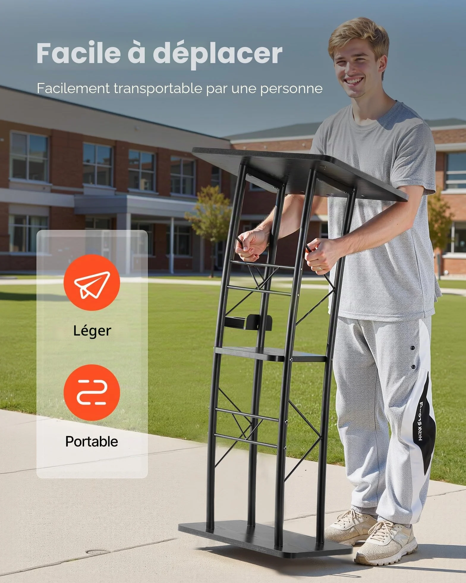 VEVOR Pupitre de Conférence 118 cm, Podium en Métal avec Large Surface de Lecture et Compartiment de Rangement