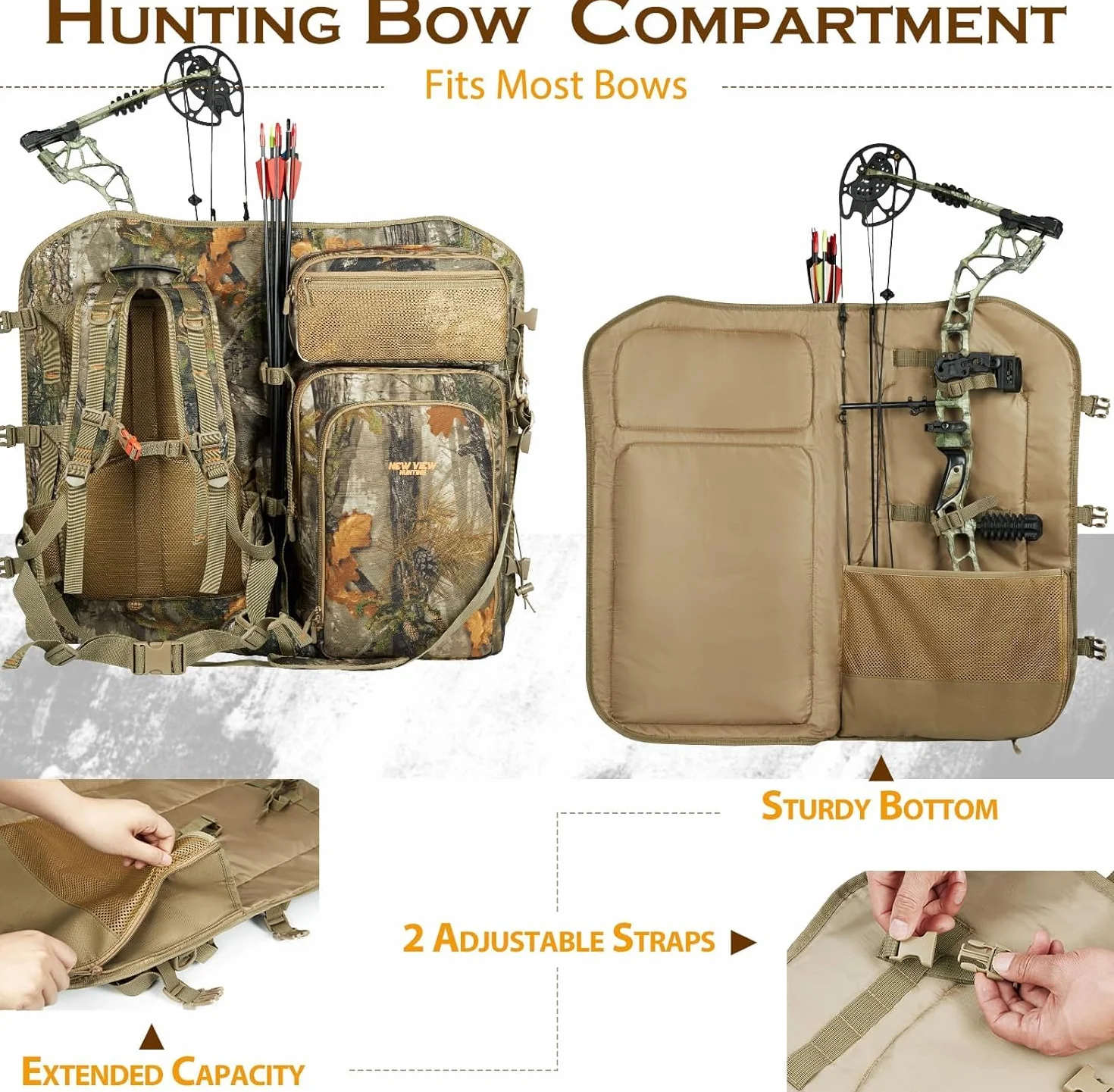Sac à dos de chasse à l'arc pour homme - Motif camouflage - Sac à dos composite avec support pour archet - Pour élan, dinde, ours et cerf (version mise à jour)