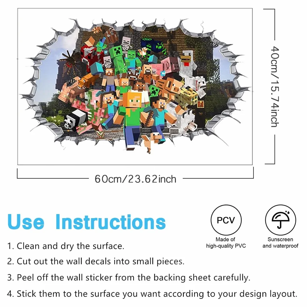 Autocollants Muraux Enfants Gamer 3D, Sticker Mural Garçon Dortoir - Décoration Chambre