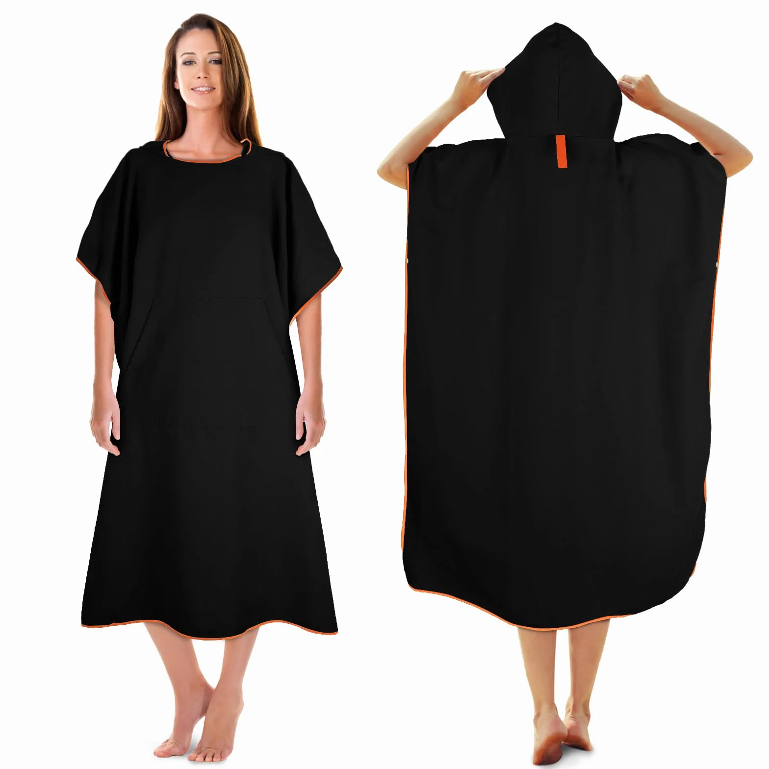 KUOGAS Poncho de Serviette, Poncho de Douche à Séchage Rapide en Microfibre (Noir, Medium)