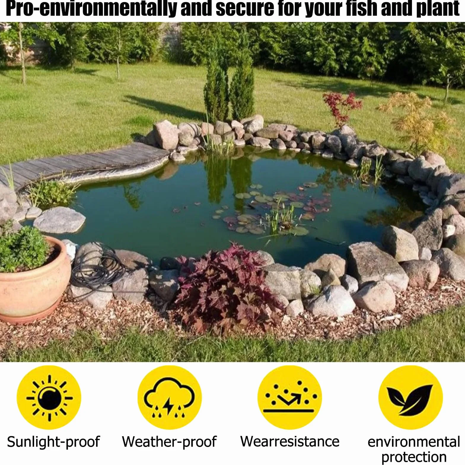 Bâche Liner pour Bassin 2 m x 2 m Noir Flexible pour Étang Jardin Fontaine Cascade