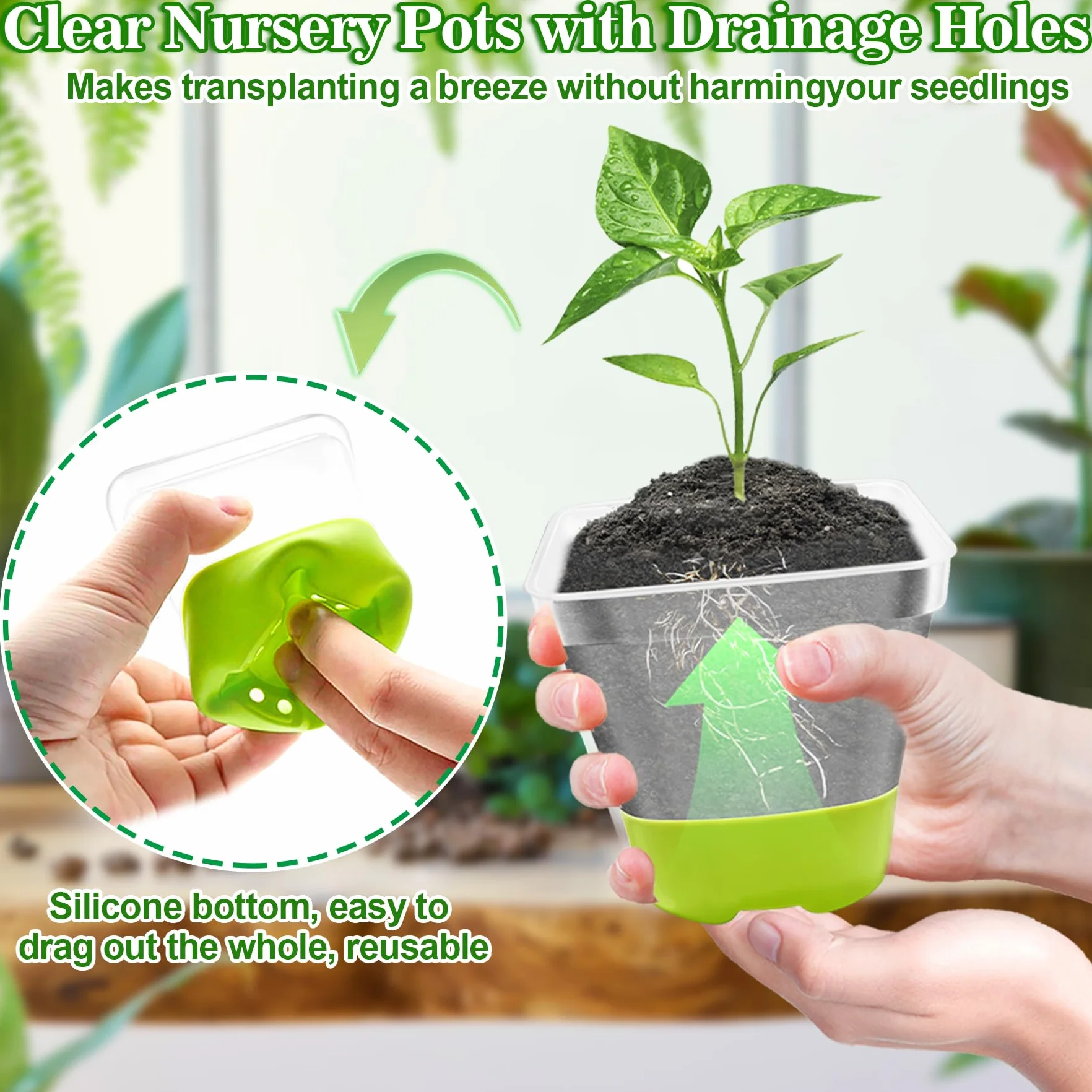 TZEKING 30 Pièces Pots pour Semis Transparents avec Base en Silicone Réutilisable avec Trous de Drainage