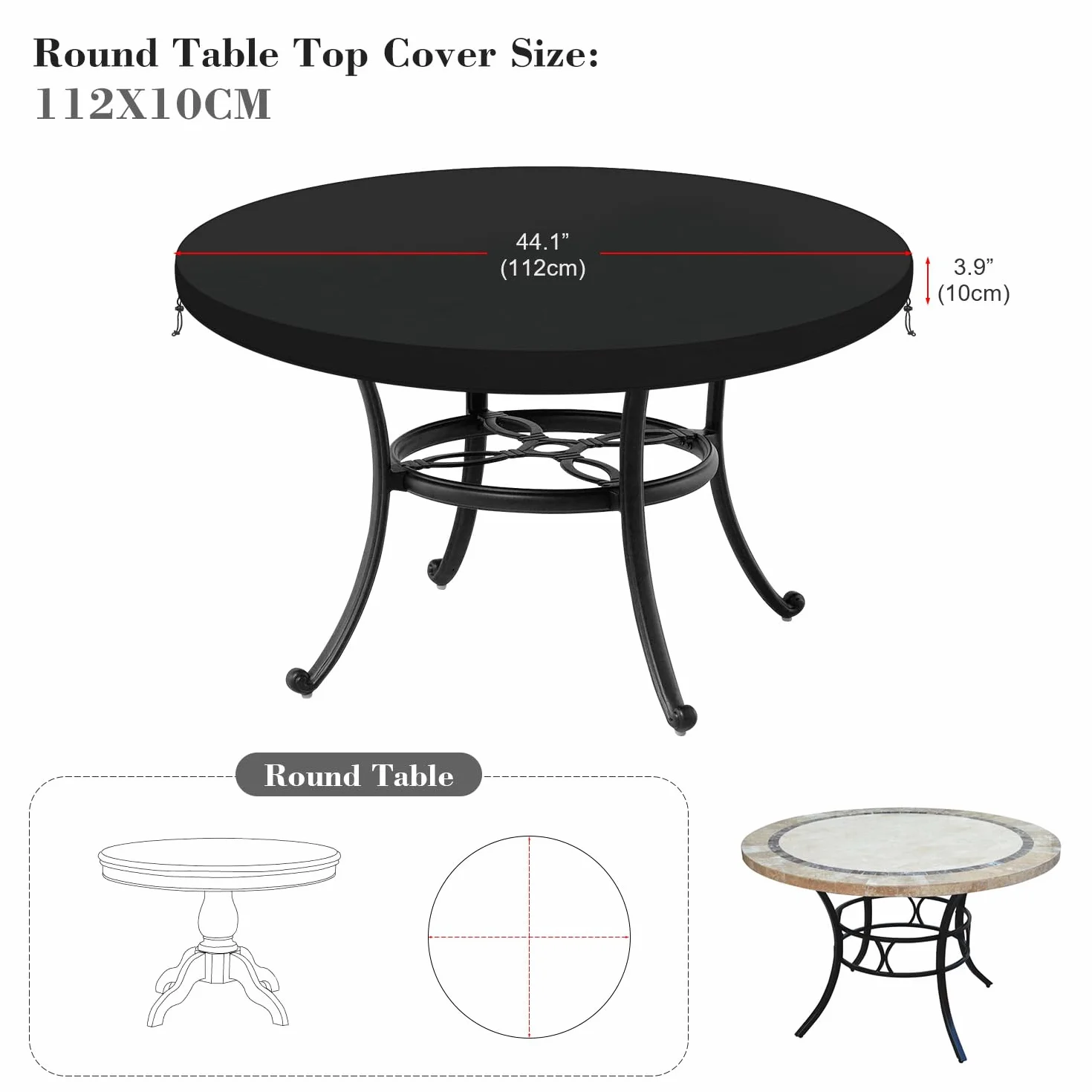 LAMUNI Housse de Table de Jardin Ronde Imperméable Anti-UV Protection 112x10cm