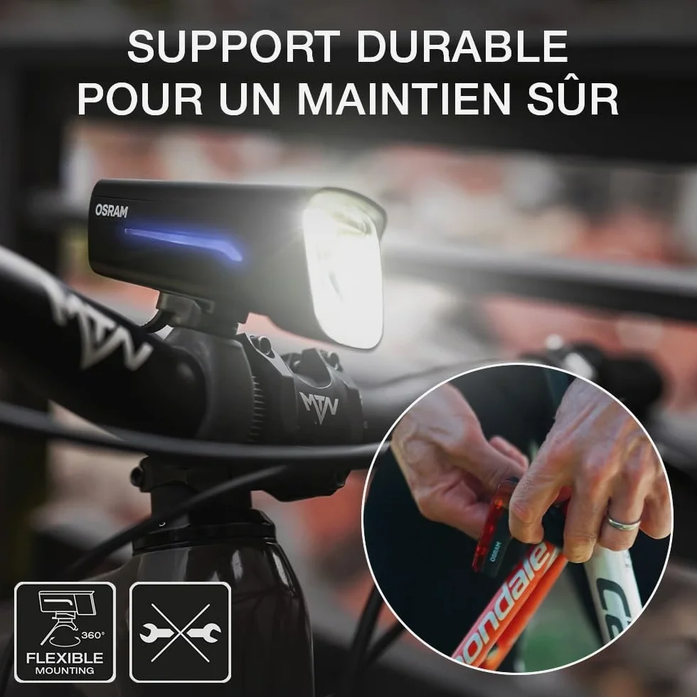 Osram LEDsBIKE Race 50 Set, Jeu d'éclairage de vélo Rechargeable, Jeu d'éclairage LED Avant et arrière, Trois Niveaux de luminosité, 50 lux, Homologué StVZO