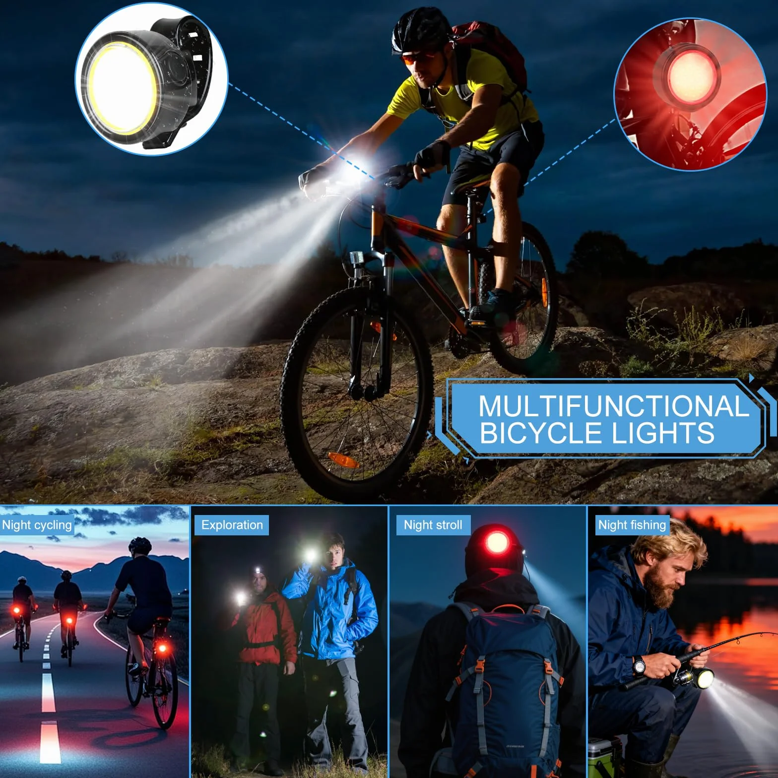 AXFEE Lumiere Velo Avant et Arriere, Eclairage Velo Rechargeable, Lumiere Velo, Phares de Vélo Avant et Arrière, Lampe Vélo Etanche, pour Le Cyclisme de Nuit