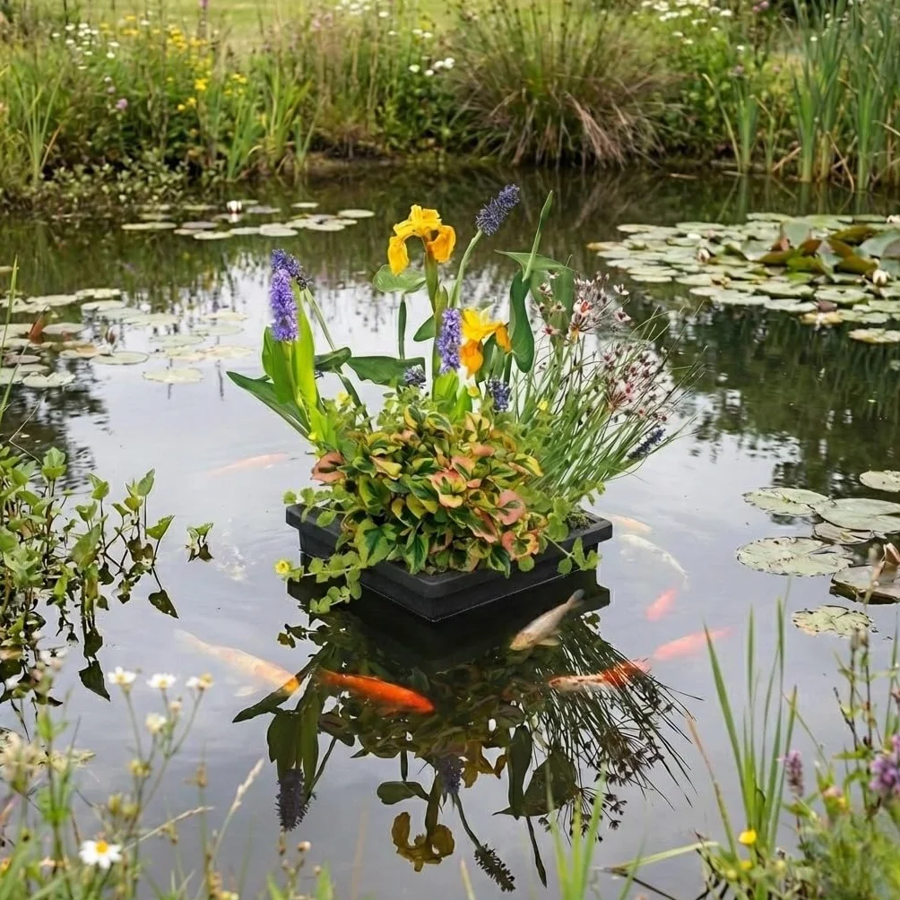 Vdvelde Île Flottante pour Bassin Set Plantes Aquatiques Kit complet avec Panier Substrat Engrais