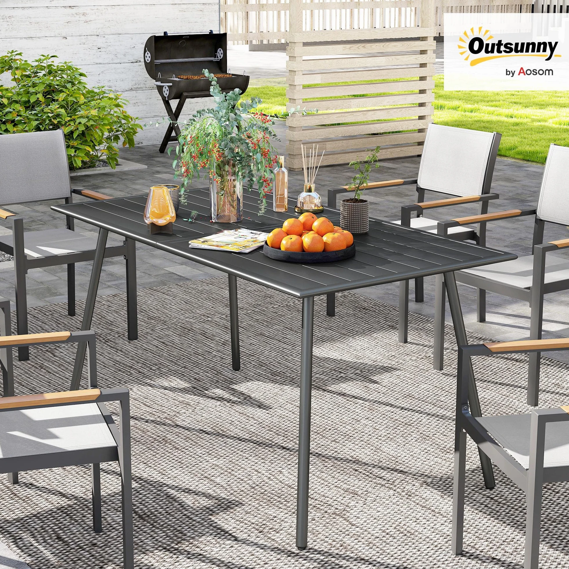 Outsunny Table à Manger de Jardin 150x80x74 cm Acier Anti-Rouille Gris