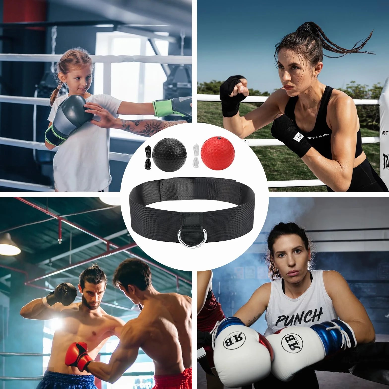 Lot de 2 balles de boxe réflexes avec bandeau, appareil d'entraînement pour la réaction et l'agilité