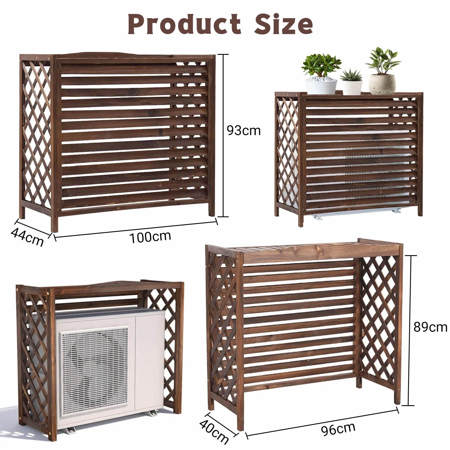 Housse Climatiseur Extérieur Bois Cache Pompe à Chaleur Unité Extérieure 100x44x93cm