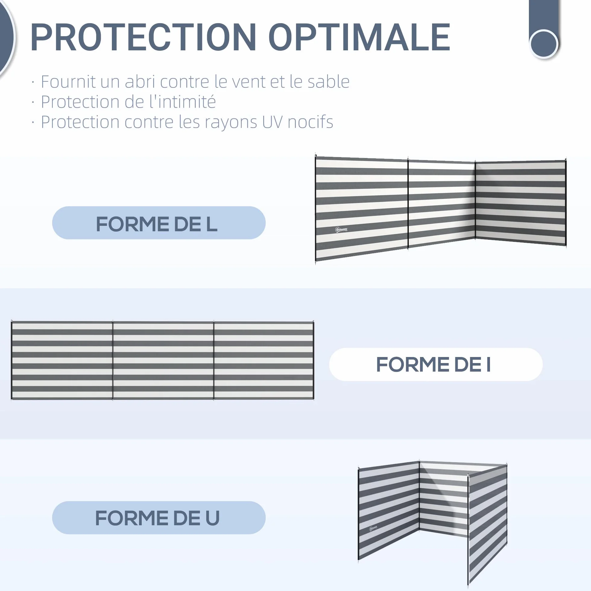 Outsunny Paravent Brise-Vent de Camping Portable Pliable avec Sac de Transport et poteaux en Acier dim. 540 cm x 150 cm Gris et Blanc
