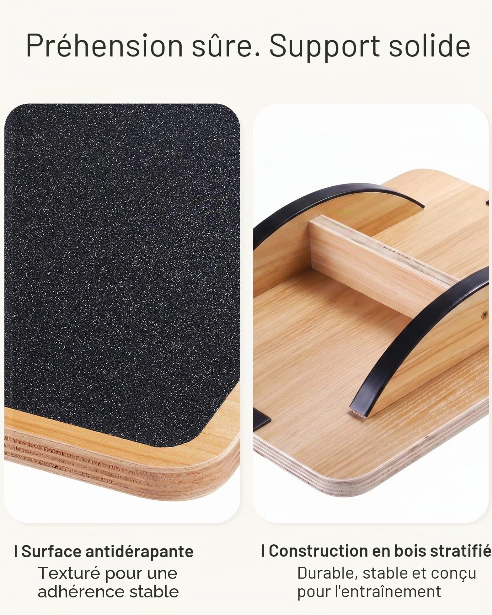 StrongTek Planche d'équilibre professionnelle en bois avec rouleau antidérapant