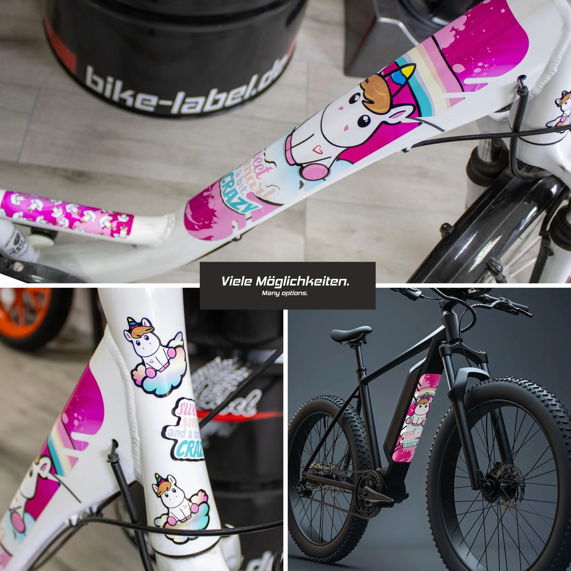 BIKE-label X400136VA Lot d'autocollants pour vélo électrique Motif licorne Rose Taille XL