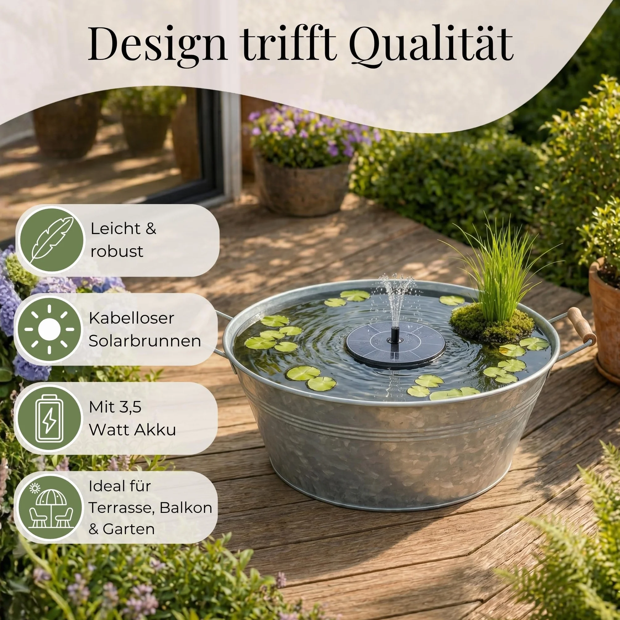 Kit de fontaine solaire pour l'extérieur 50 cm coque en métal de zinc fontaine de jardin