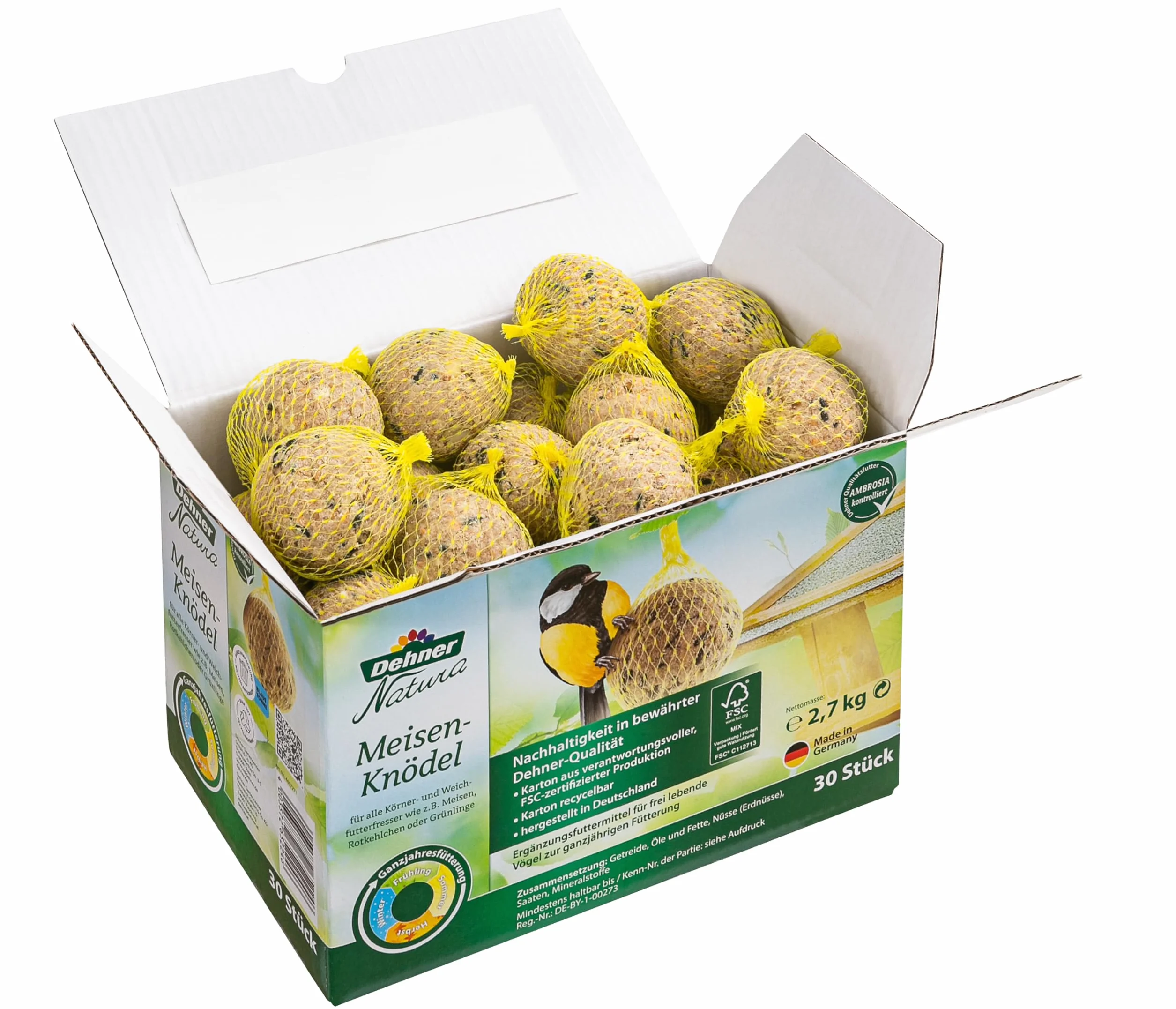 Dehner Natura Nourriture pour Oiseaux Sauvages Boules de Graisse Filet Bio 30 pièces 90 g 2,7 kg