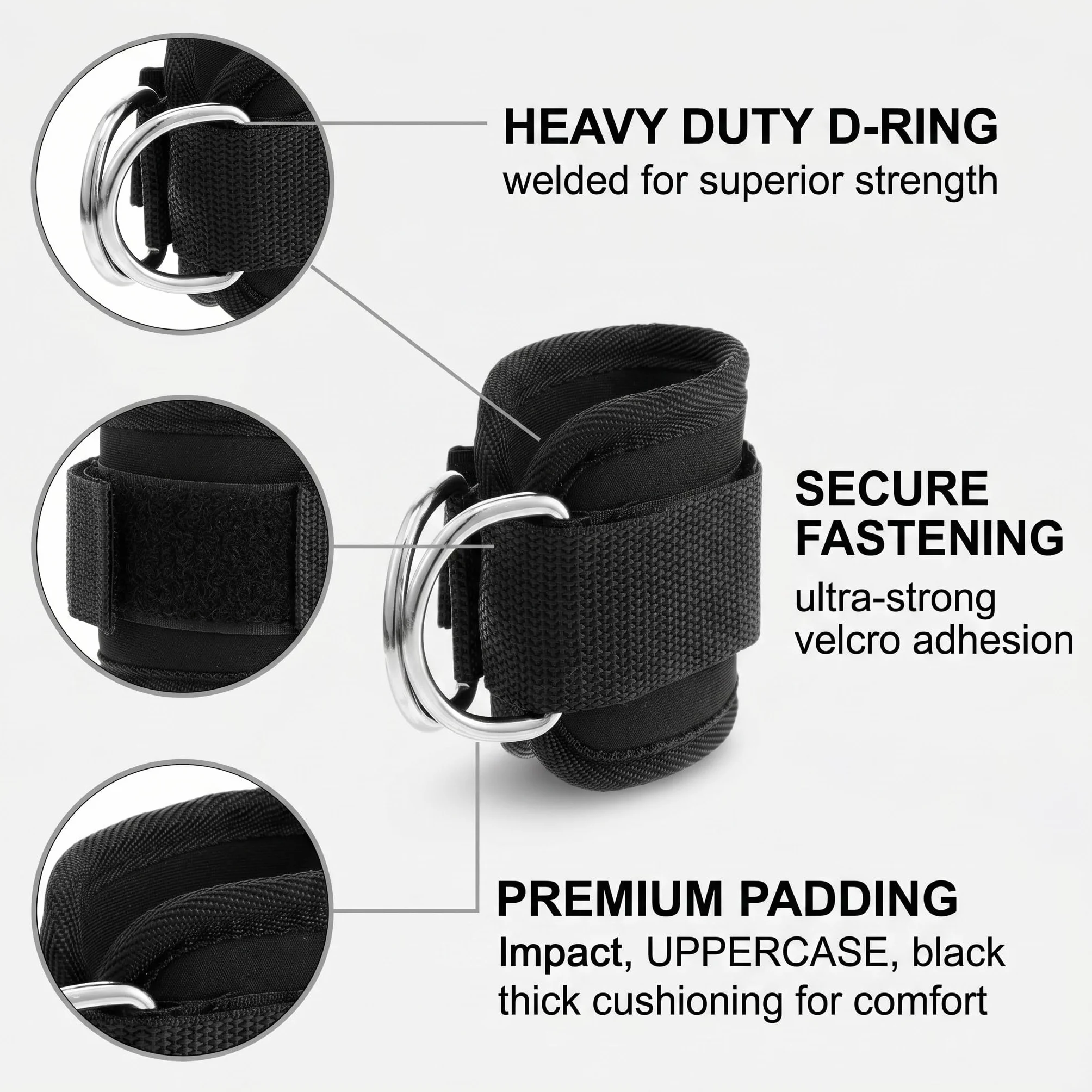 Sangles de Cheville Musculation Double Anneau en D, Ankle Straps Réglables pour Poulie