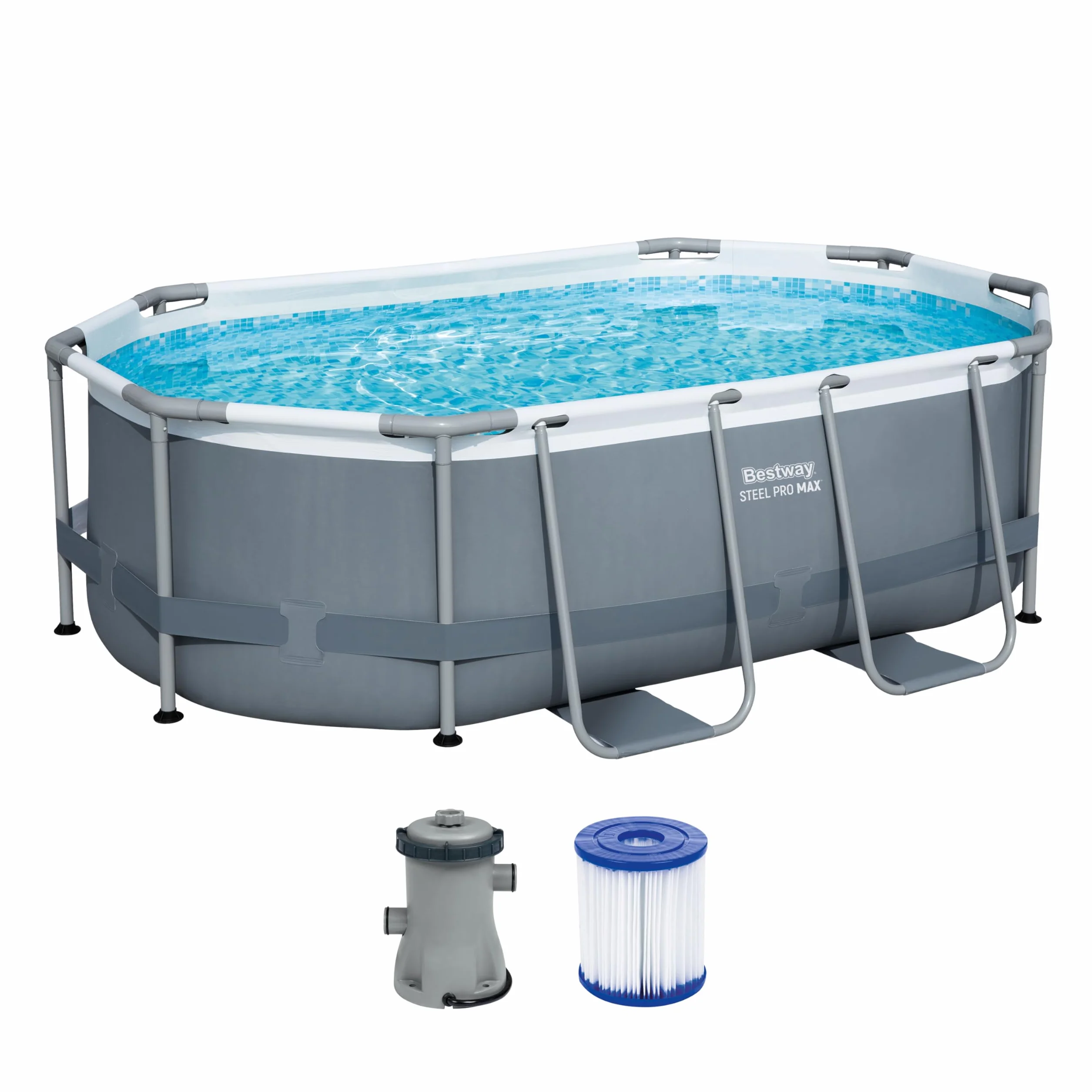 Bestway Power Steel Frame Pool Set 305 x 200 x 84 cm gris ovale