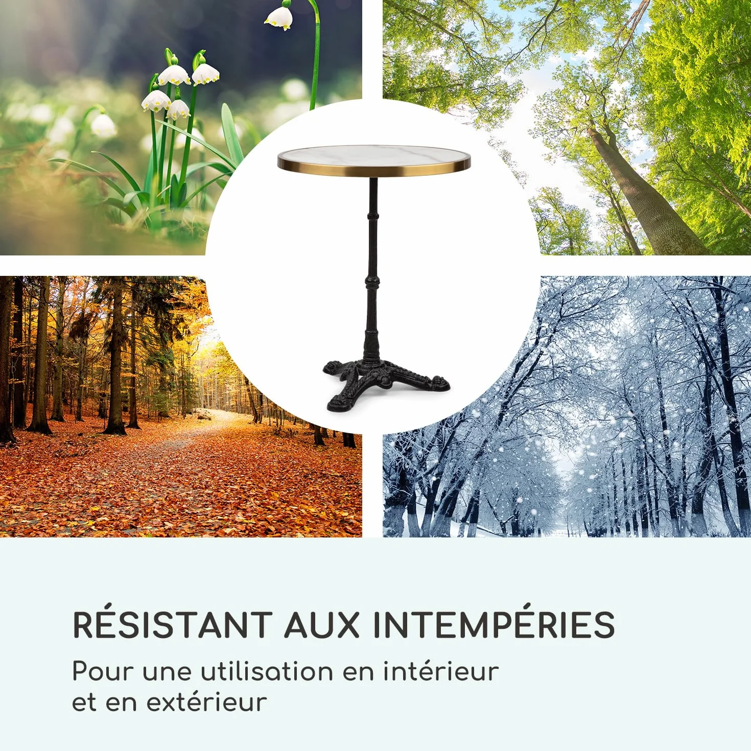 Blumfeldt Patras Lux Table Bistrot Jardin Art Nouveau Marbre Ø 57,5 cm Hauteur 72 cm Fonte Blanc