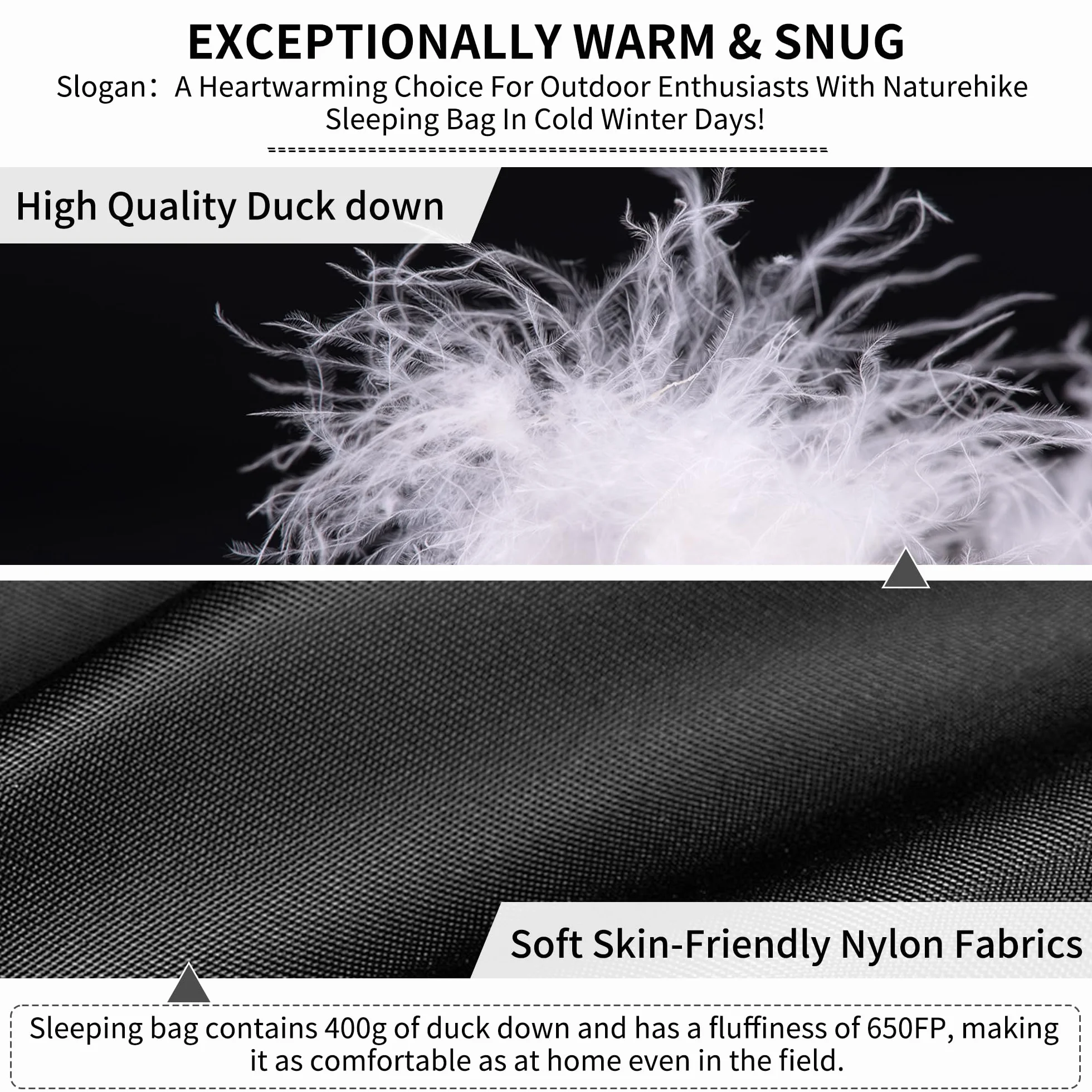 Naturehike Sac de Couchage en Duvet Ultra léger 650 FP 4 Saisons pour Camping Randonnée Voyage