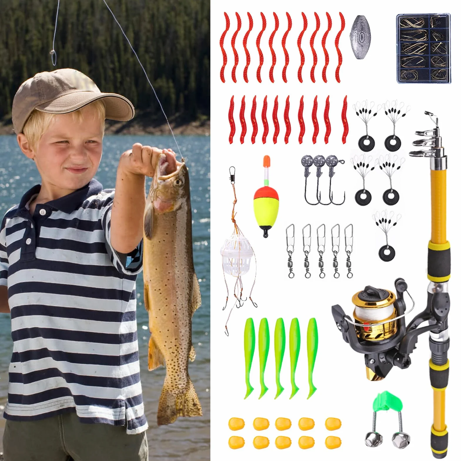Canne à pêche télescopique 180 cm Junior set avec moulinet portable