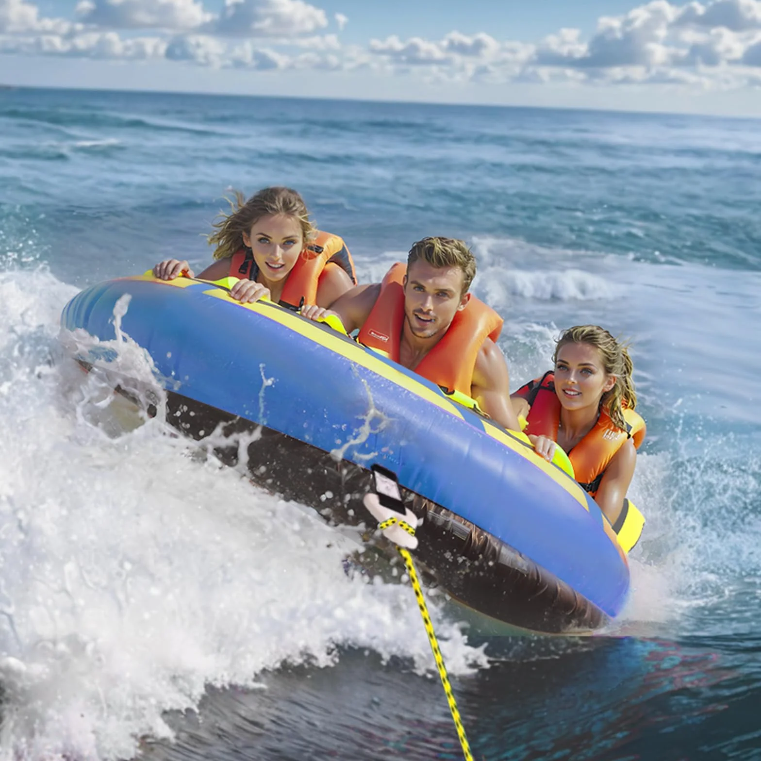 VEVOR Bouée tractée Gonflable pour Bateau, 1 à 3 passagers, Tube remorquable avec ailerons de Pare-Chocs, 231 kg, pour Sport Nautique, Housse en Nylon, poignées en EVA, soupape de sécurité de Vitesse