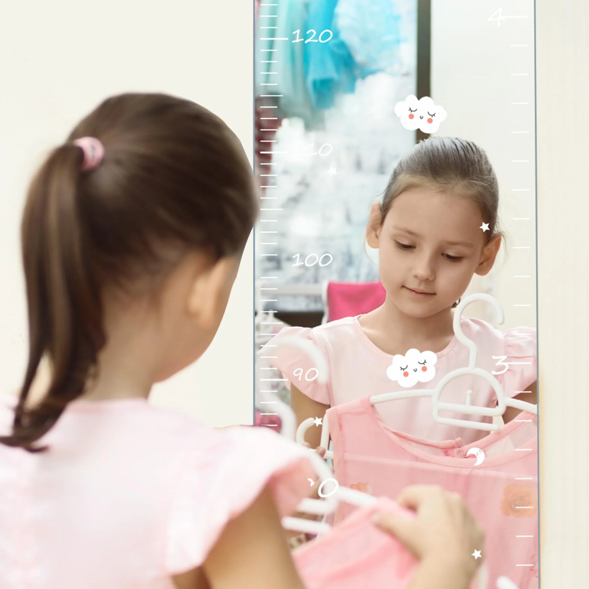 Miroir-Mesure de Croissance avec Autocollants – Règle Adhésive Murale pour Chambre d'Enfant