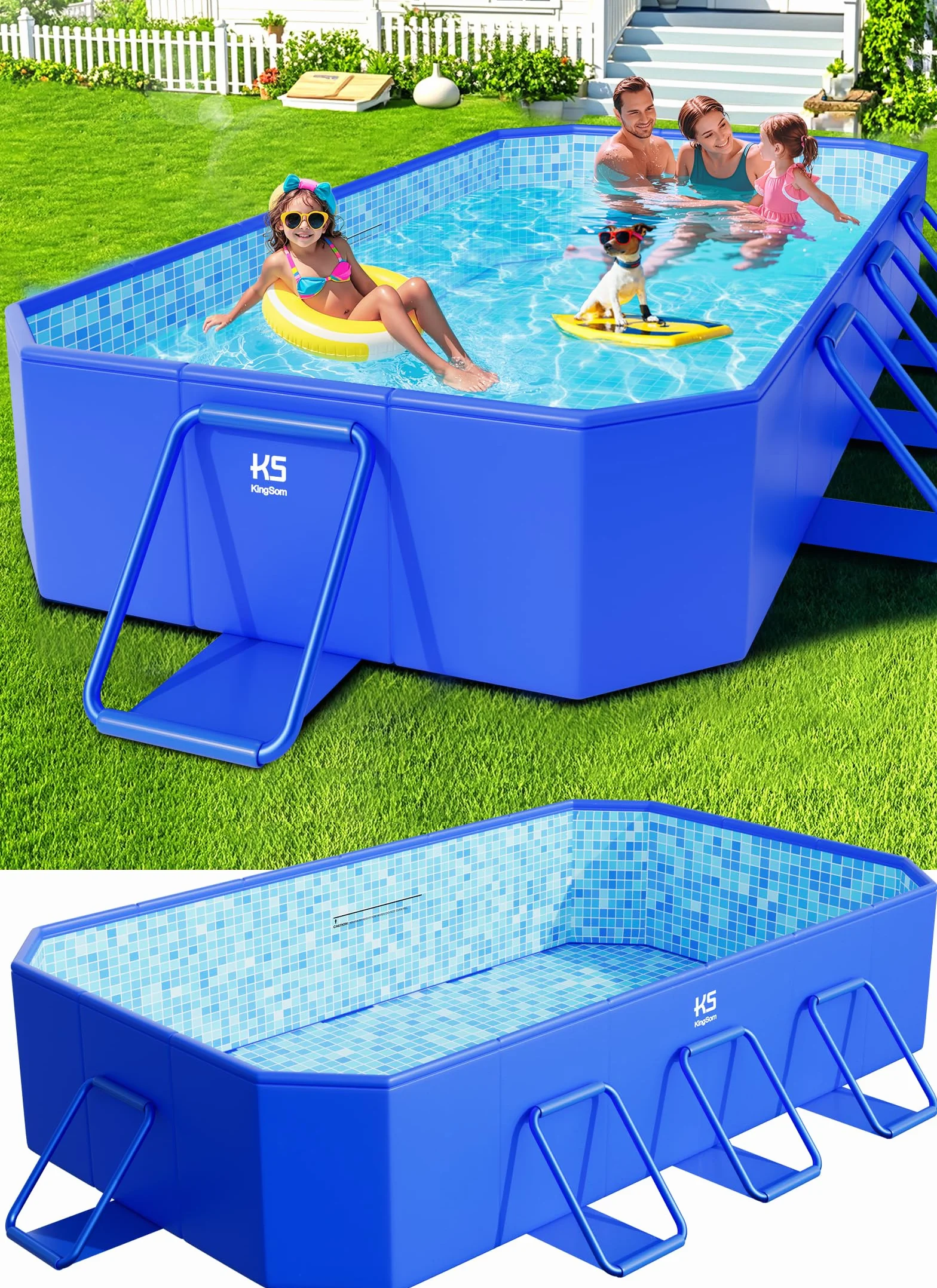KingSom Piscine Tubulaire Rectangulaire 300 x 185 x 51 cm Hors Sol Metal Frame