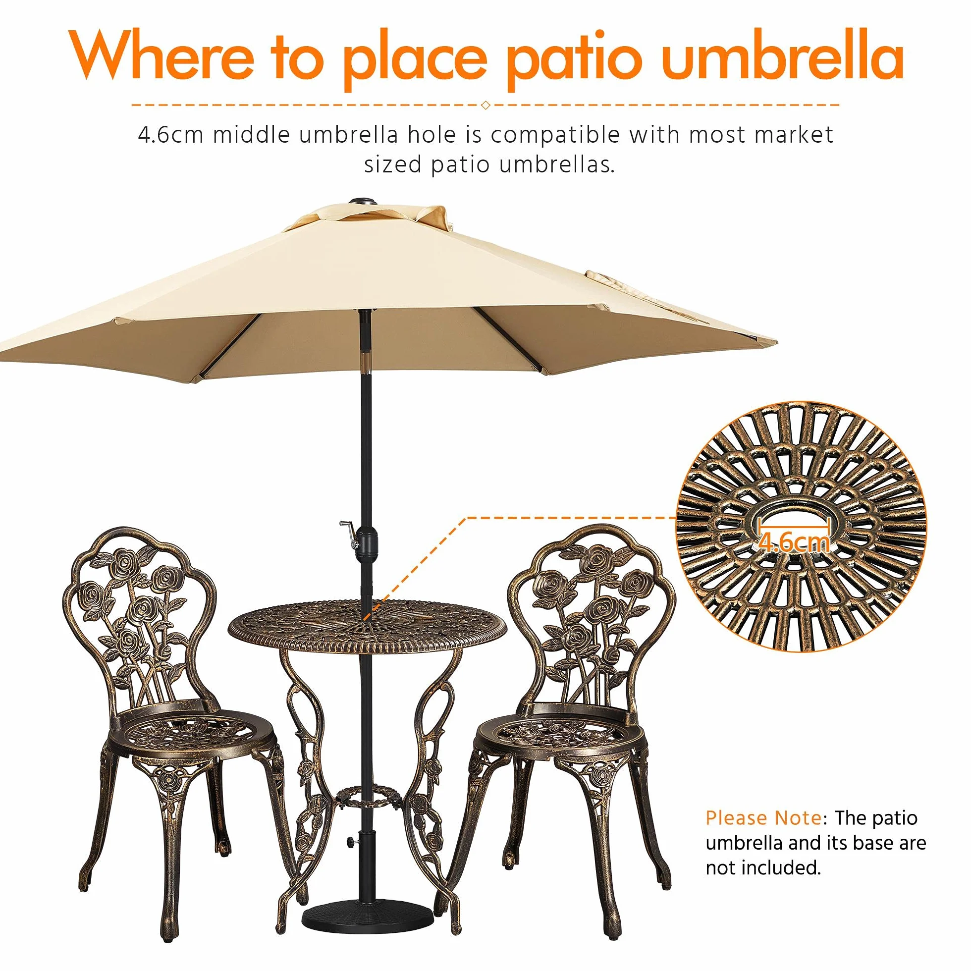 Yaheetech Ensemble de Table et Chaise Salon de Jardin Balcon Kit de Bistro 2 Chaises 1 Table en Alliage Aluminium Bronze