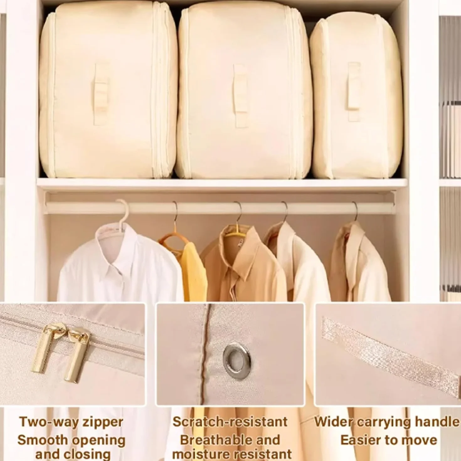 Sac de Compression Ultime Space Master, Casa Corner Sac De Compression, Sac-De Compression Ultime - Spacemaster, Grand Sac de Rangement Mobiles pour Couvertures (Beige, S+XL)