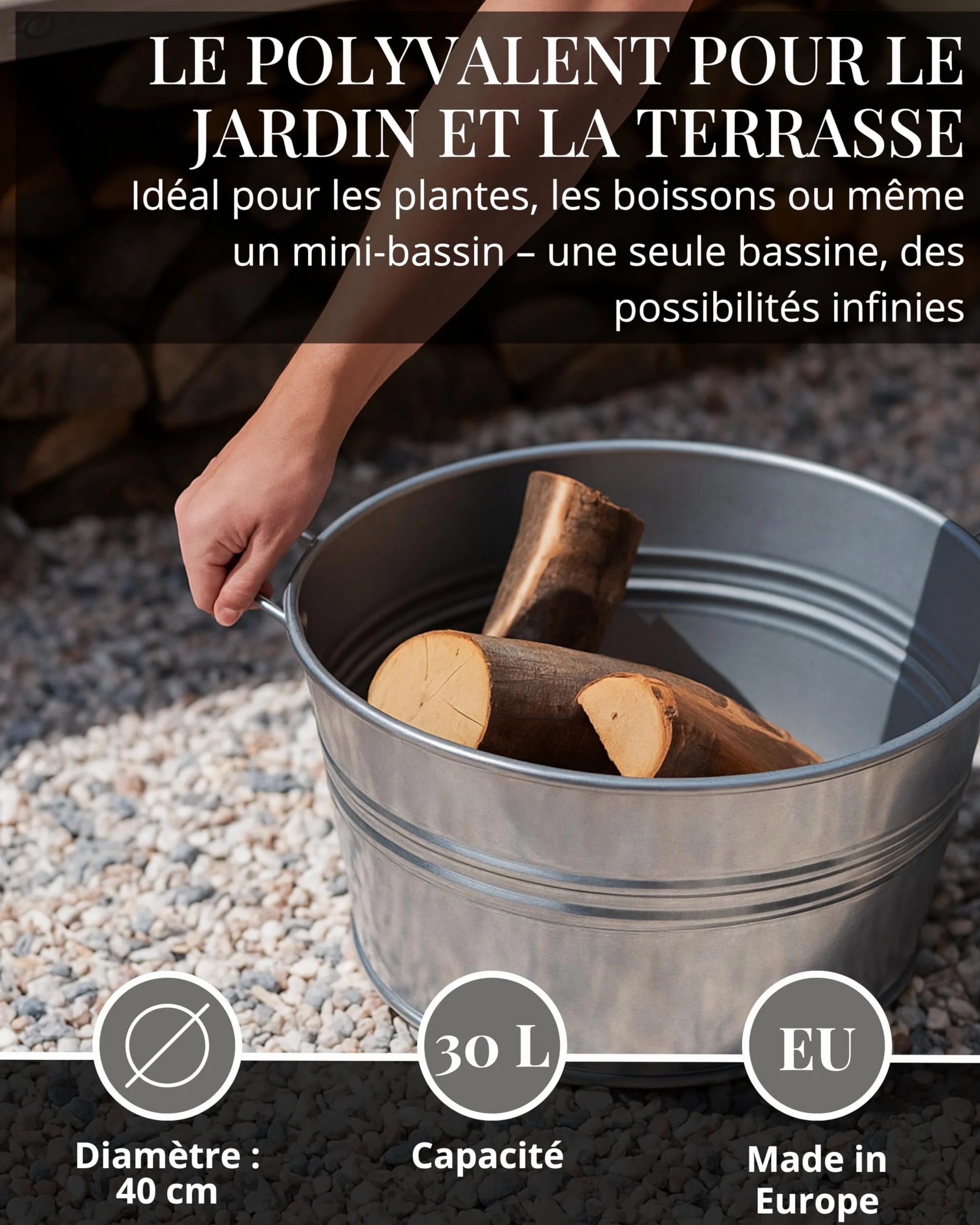 LIVLIG Baignoire en zinc 40 cm 30 l Argenté Jardin