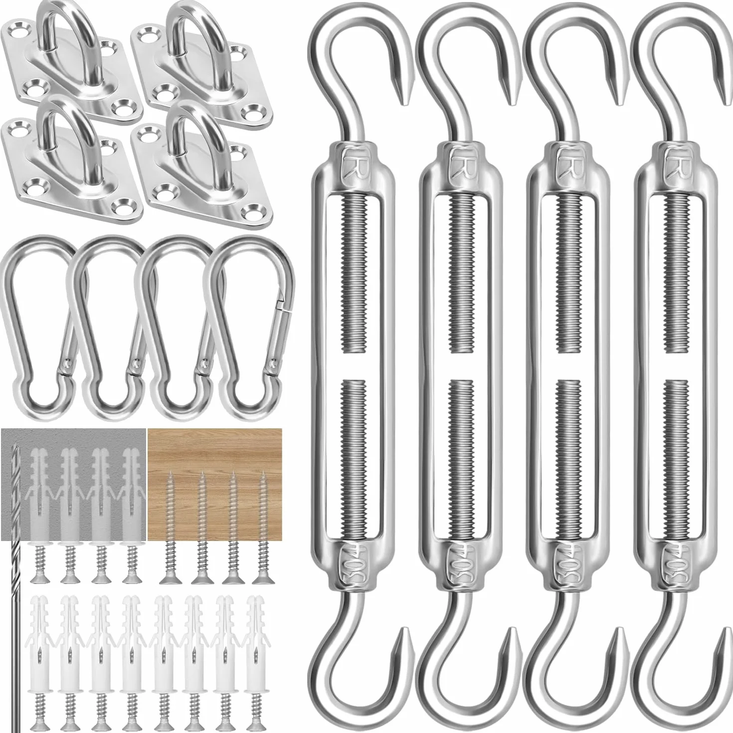 Kit de Fixation pour auvent en Acier Inoxydable Robuste pour Triangle, Carré, Rectangulaire