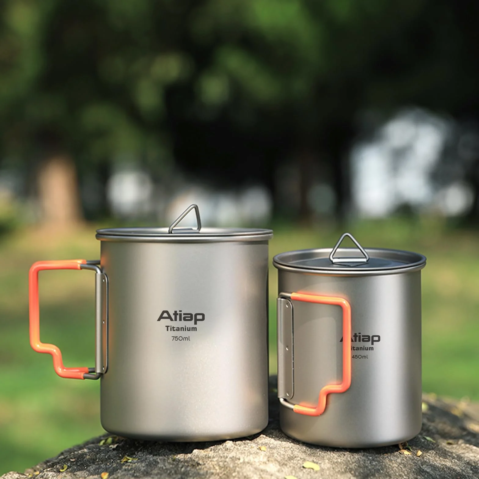 Pot de camping en titane de 750 ml avec couvercle extérieur ultra léger tasses à café portables tasse en titane poignée pliable