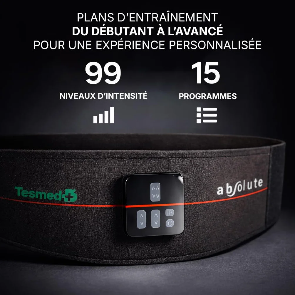 TESMED Absolute Ceinture Abdominale, entraînement Abdominal EMS, electrostimulateur Musculaire Bado centraux et latéraux, Unisexe, Rechargeable, Made in Italy