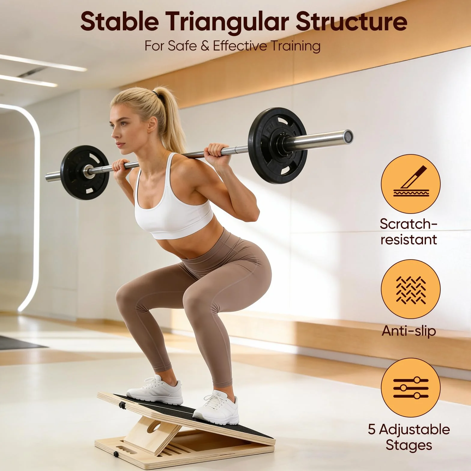 Plan incliné en bois 5 angles réglables, plan de stretching pour mollets avec affiche d’entraînement, capacité de charge 300 lbs, plan de stretching mollets pour squats, jambes, talons et chevilles