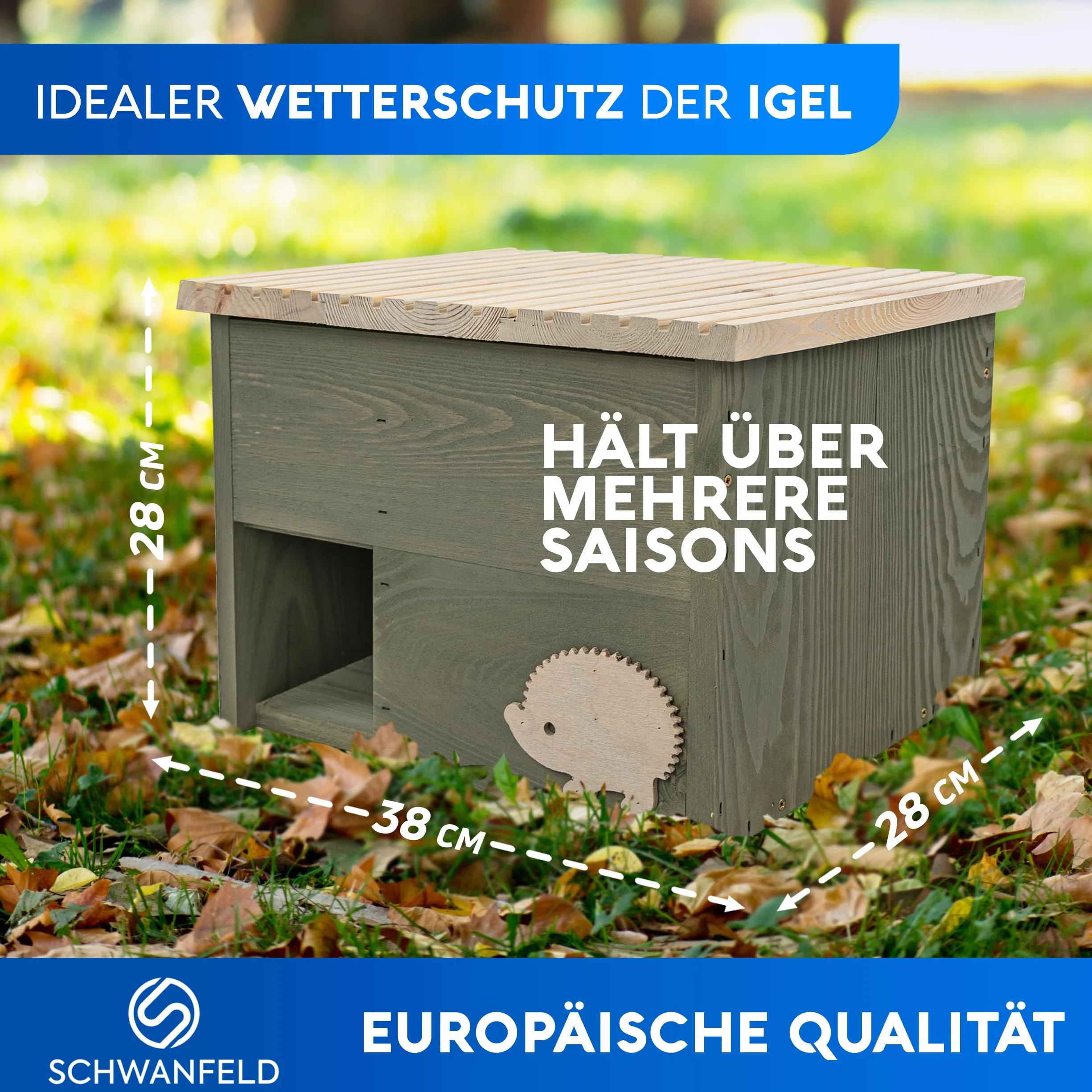 SCHWANFELD® Niche pour hérisson résistante à l'hiver avec fond et entrée labyrinthe