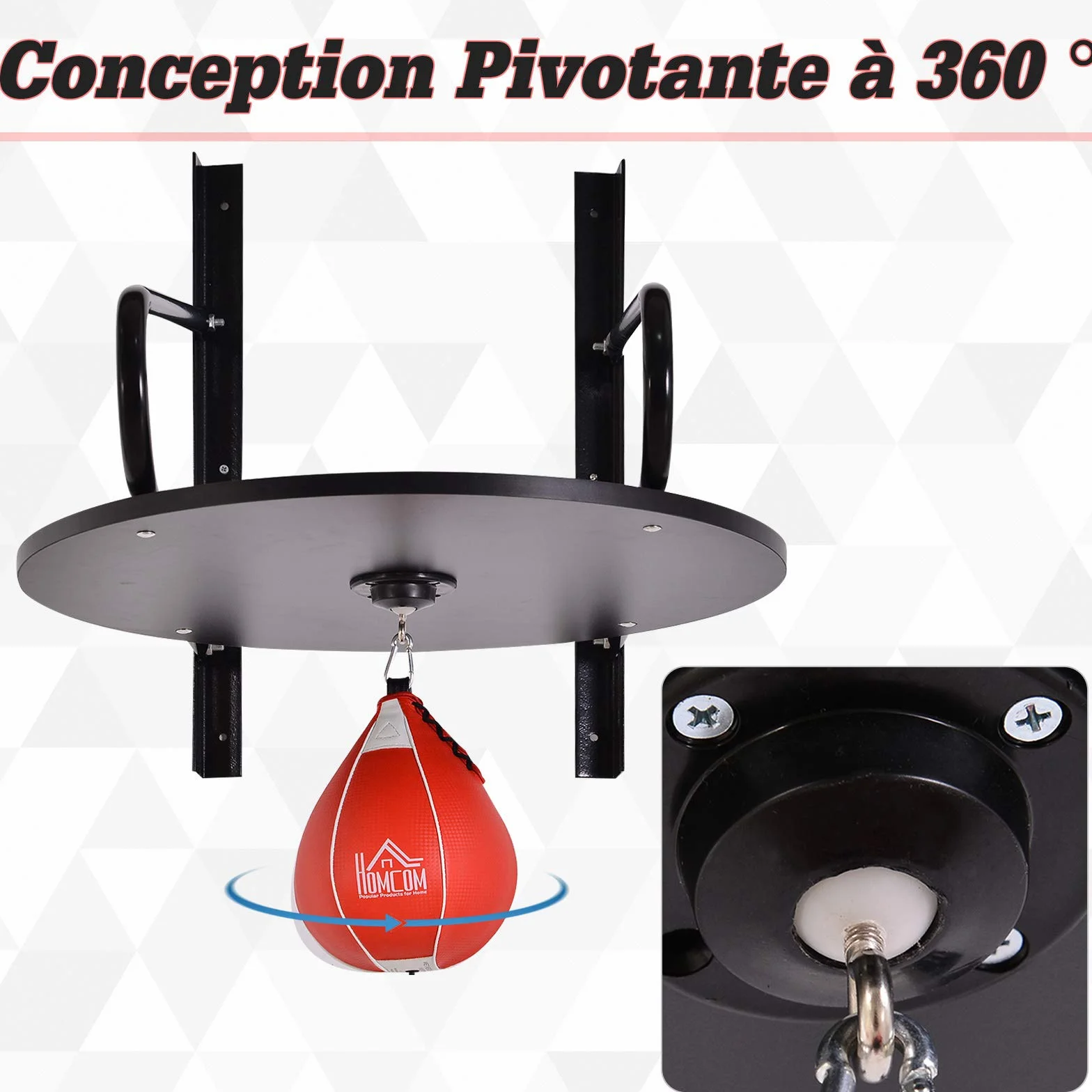 HOMCOM Punching Ball Poire de Vitesse Boxe avec Support Plateau tournant + Pompe en Bois Hauteur Réglable Acier revêtement synthétique