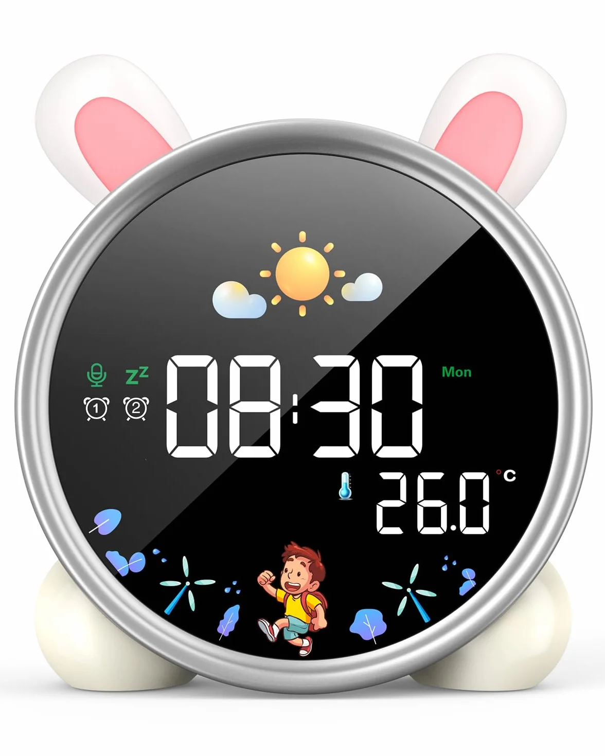 Réveil Enfant LED LEMNOI Lumineux 5 Couleurs Jour Nuit Double Alarme Température Snooze Lapin