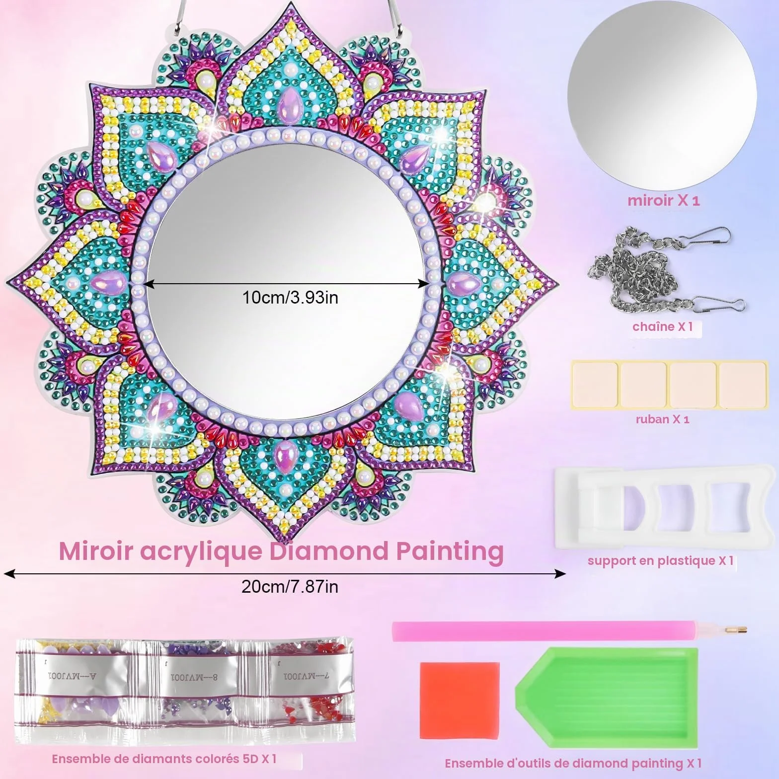 StarryTiger 5D Diamond Painting Mirror, Maquillage Jouet Miroir de Peinture Diamant, Enfant Activité Manuelle, Cadeaux pour Filles 5-12 Ans