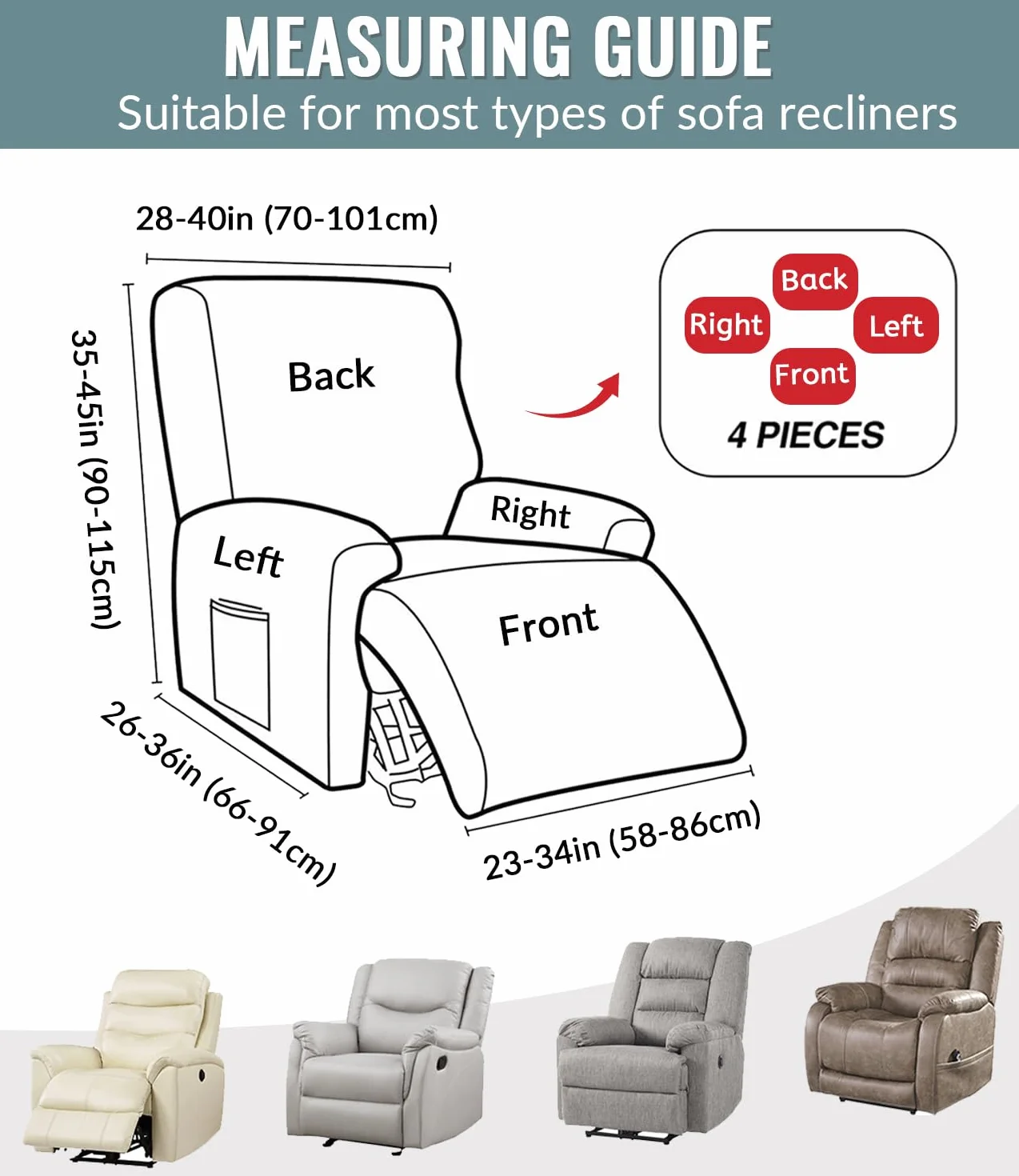 Housse de Fauteuil Relax Inclinable Électrique, Jacquard Vert Foncé, Élastique Extensible 4 Pièces
