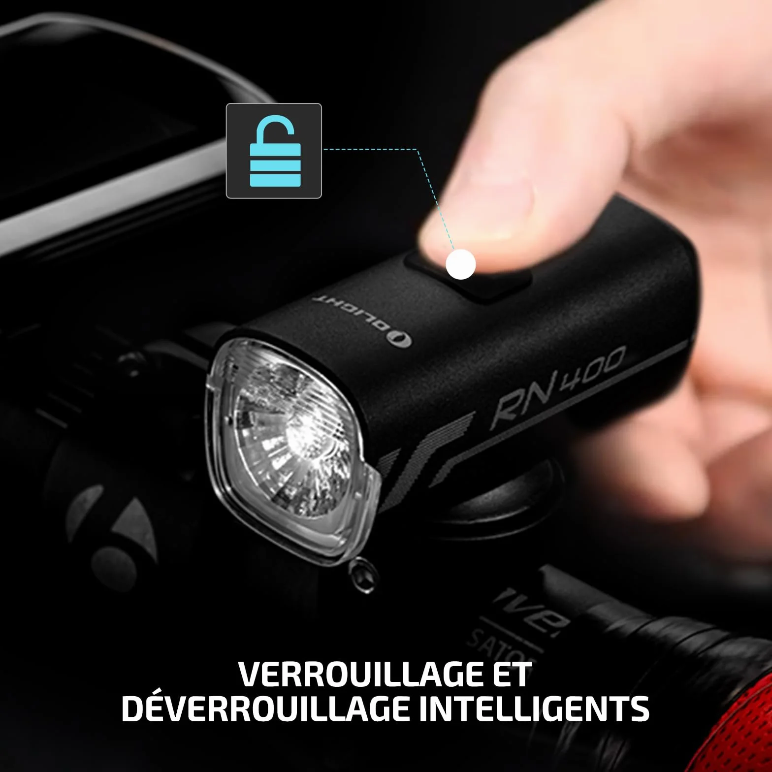 OLIGHT RN 400 Lumière de Bicyclette 400 Lumens L'Autonomie 7H Appuyez Pendant 5S Éclairage de Vélo Étanche IPX 7 Projecteur Avant de Bike Puissant pour la Déverrouiller Phare Rechargeable Rapide