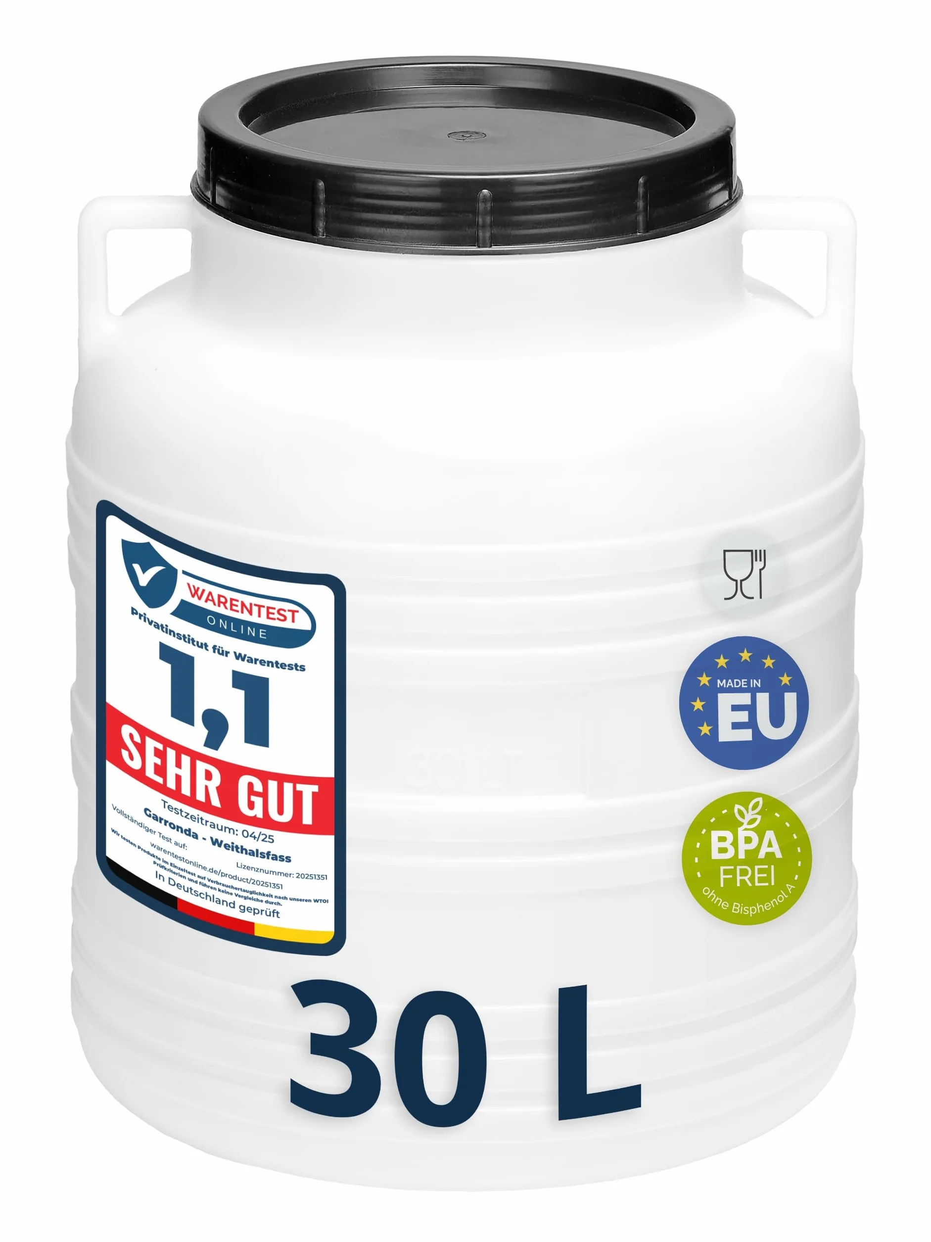 Garronda zbiornik na wodę 30 L, HDPE bez BPA, uniwersalny biały