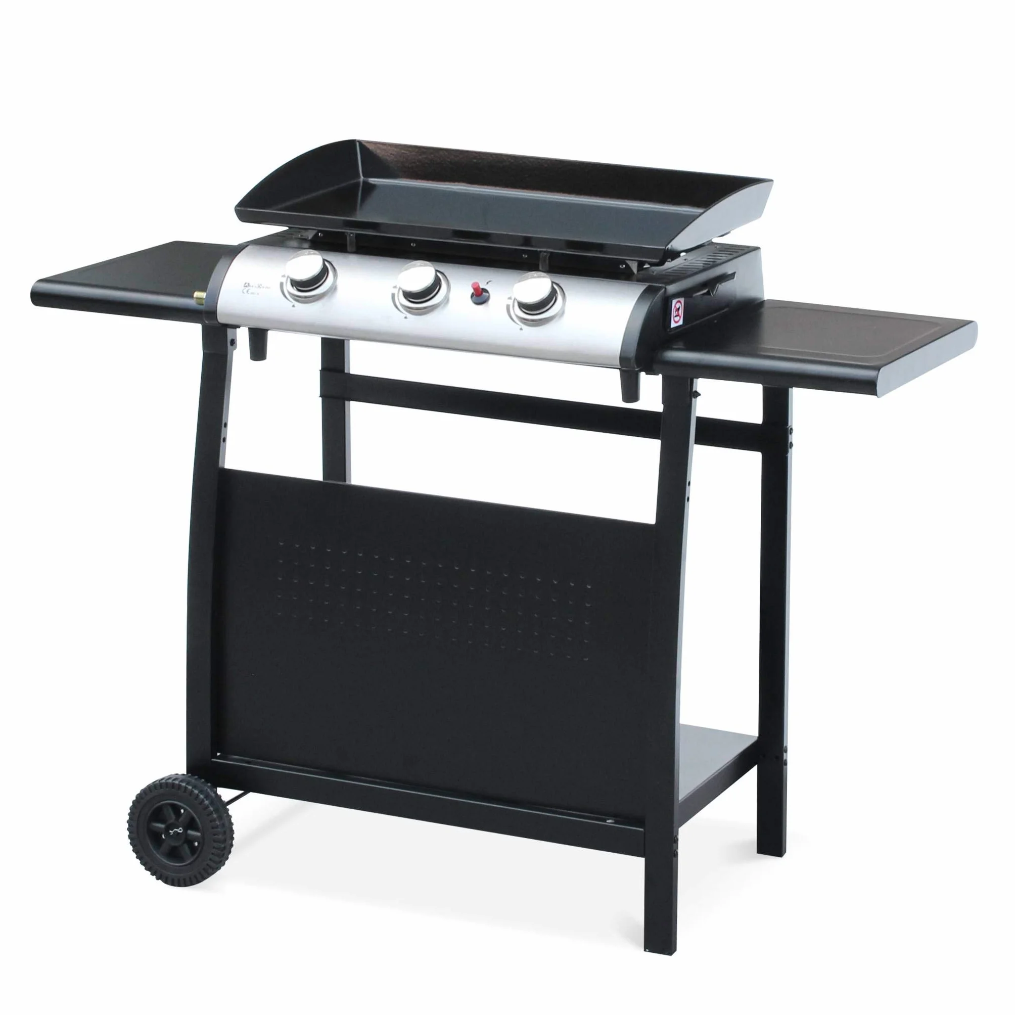 Alice's Garden Chariot Barbecue Porthos 3 brûleurs Noir Desserte plancha gaz roulettes