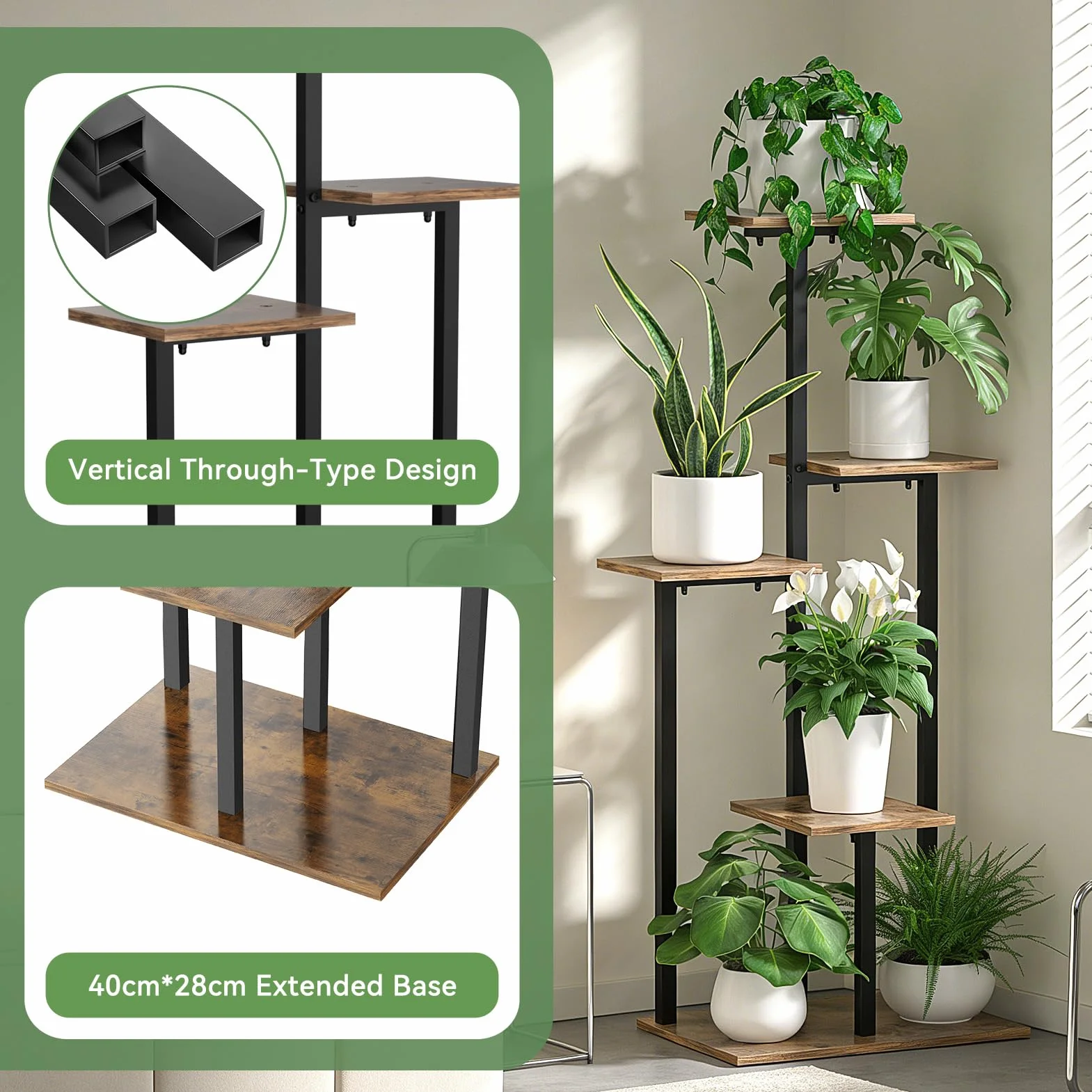 Support Plantes Intérieur 5 Étages, Porte Plante Métal Étagère Verticale pour Salon Balcon Bureau