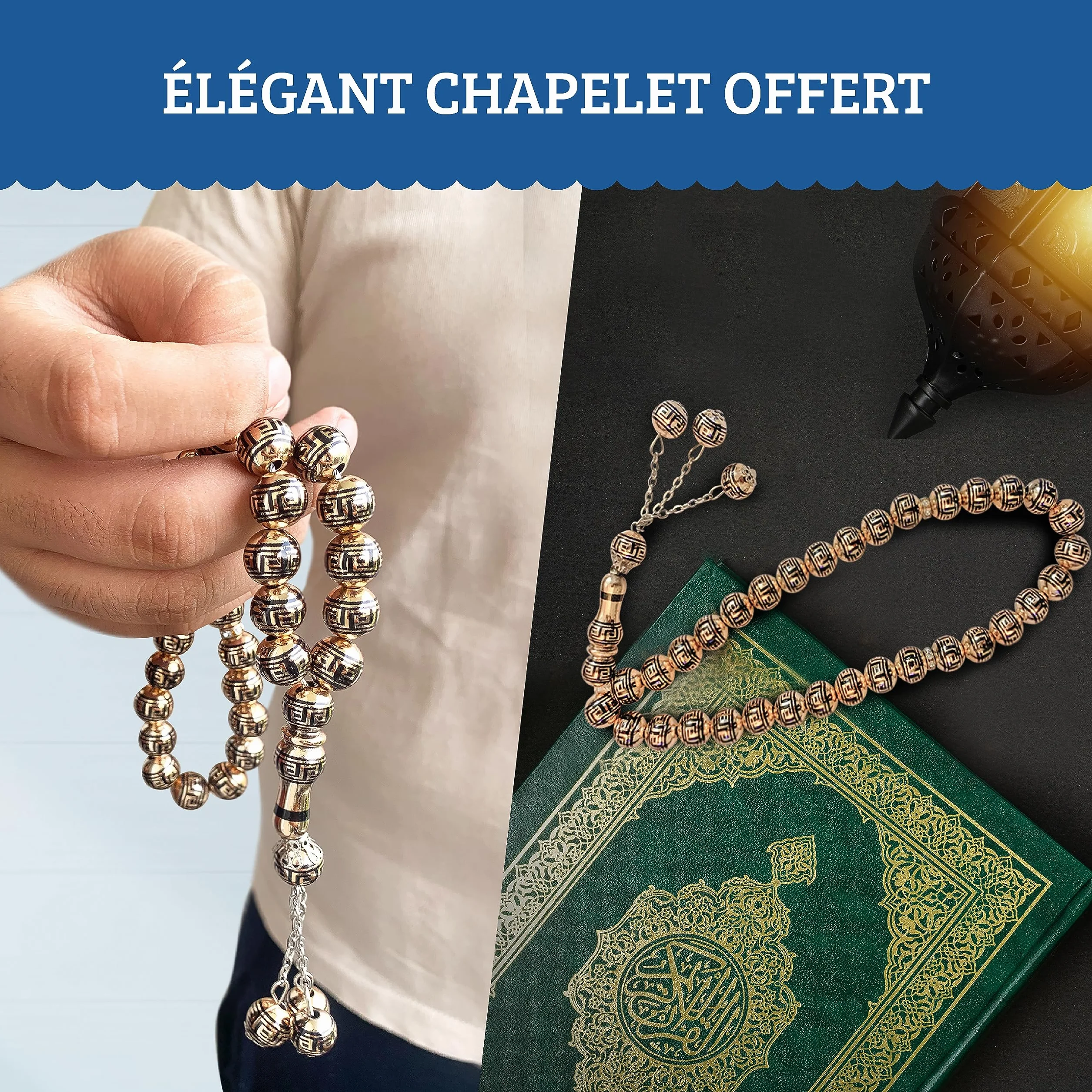 Tapis de Prière Musulman Électronique Interactif pour Enfant avec Récitation de Sourates du Coran et Doua - Chapelet Tasbih Inclus