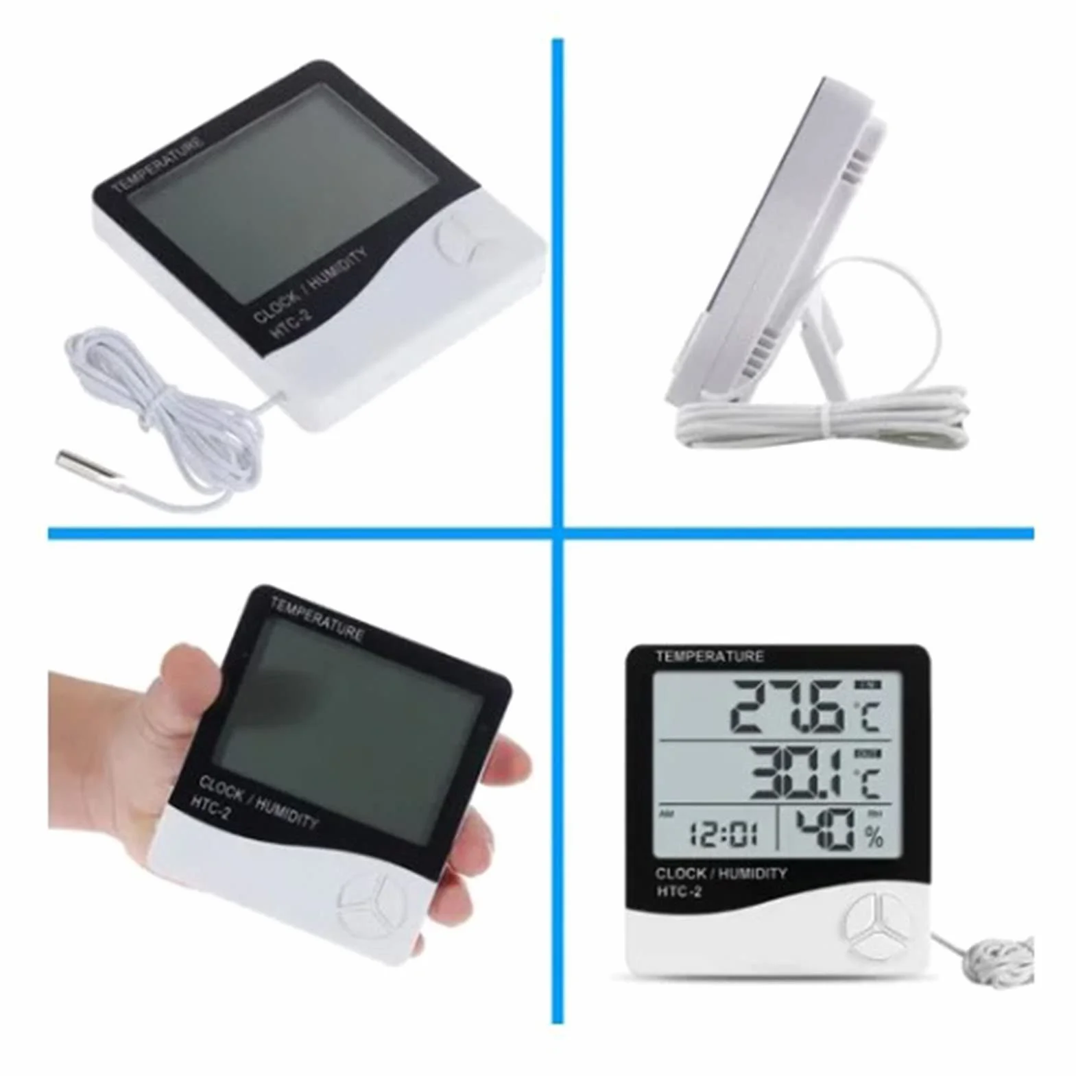 Thermomètre Hygromètre Numérique Grand écran Jauge d'humidité Intérieur Extérieur Sonde étanche Serre