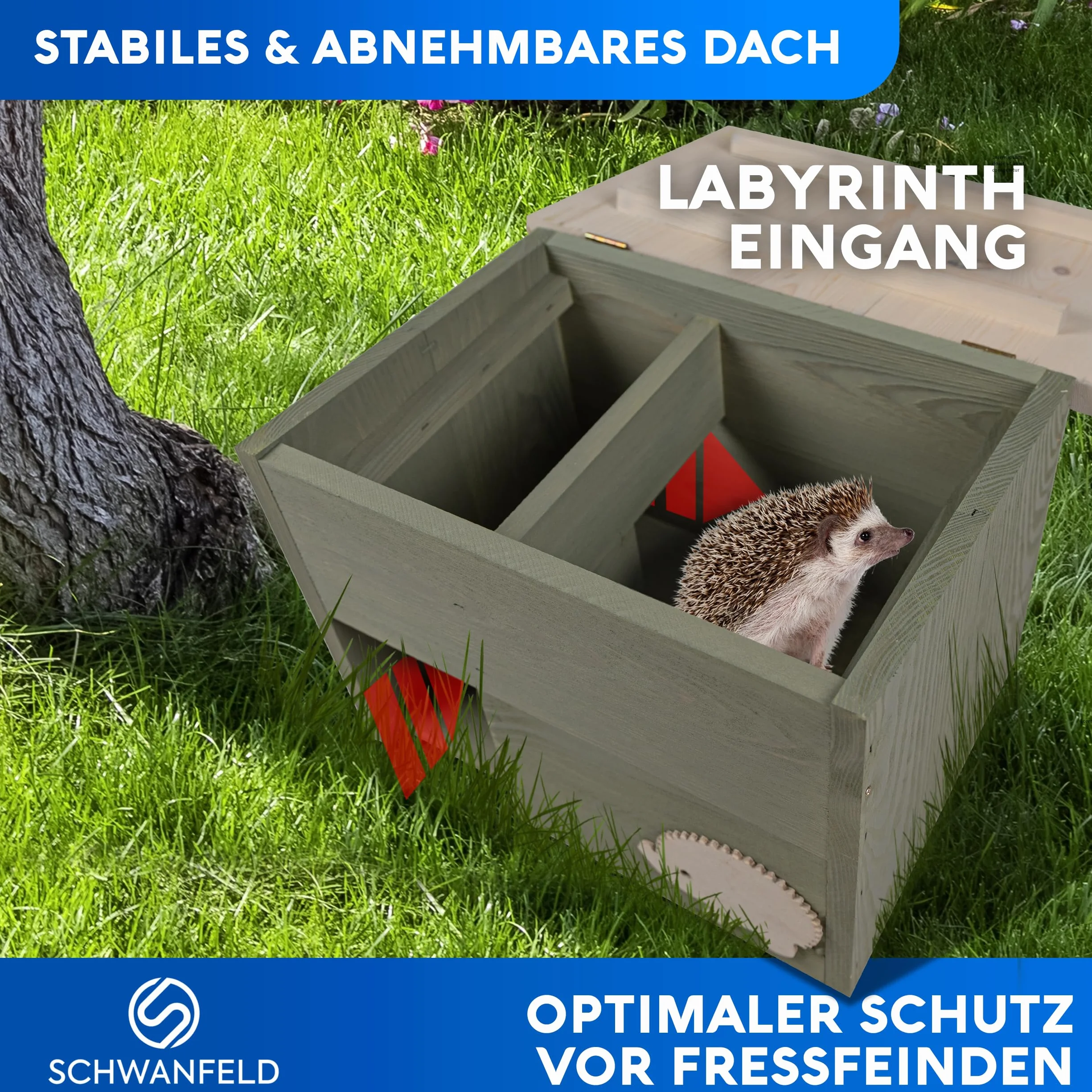 SCHWANFELD® Niche pour hérisson résistante à l'hiver avec fond et entrée labyrinthe